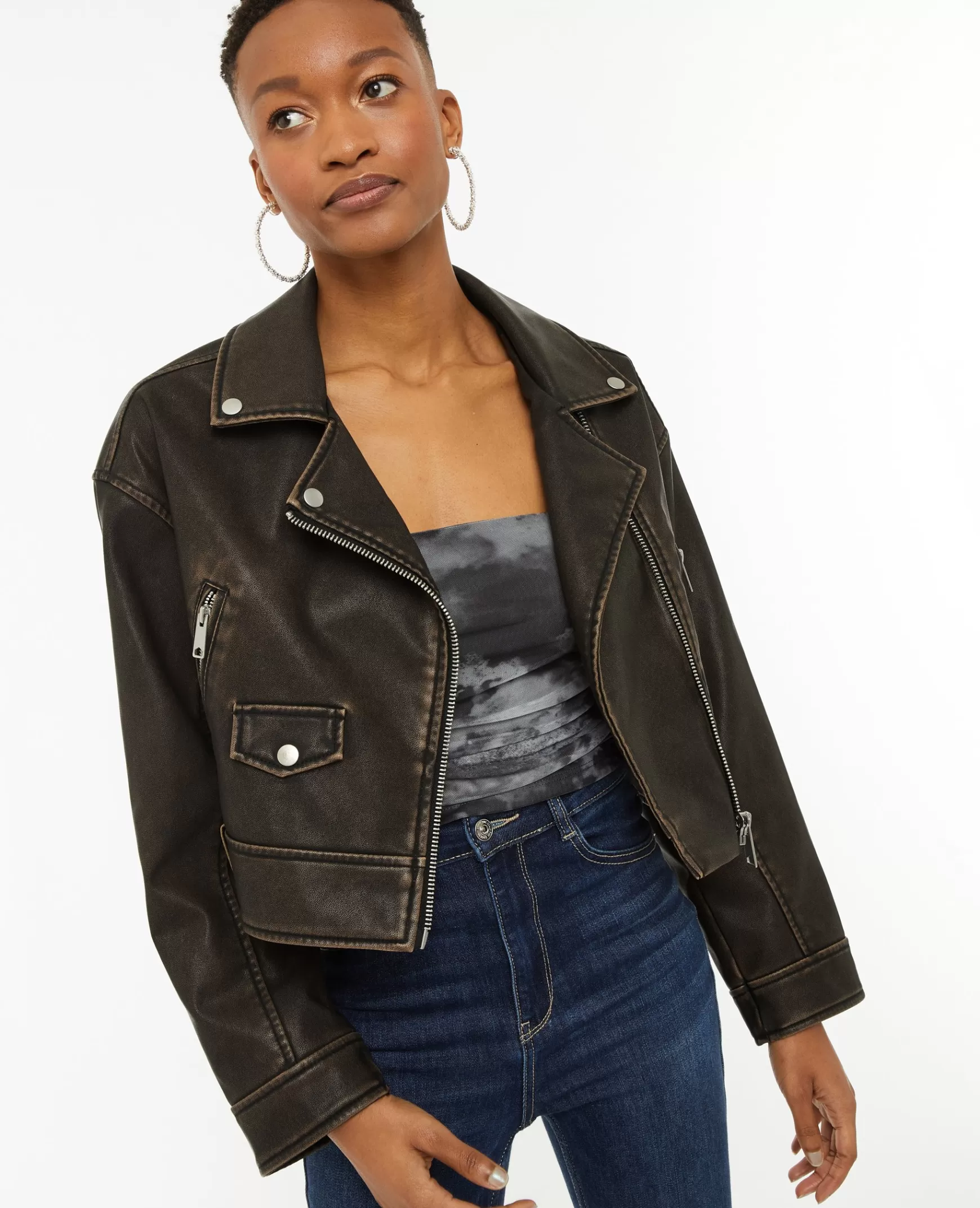 Pimkie Blouson motard court en simili - Marron Cheap