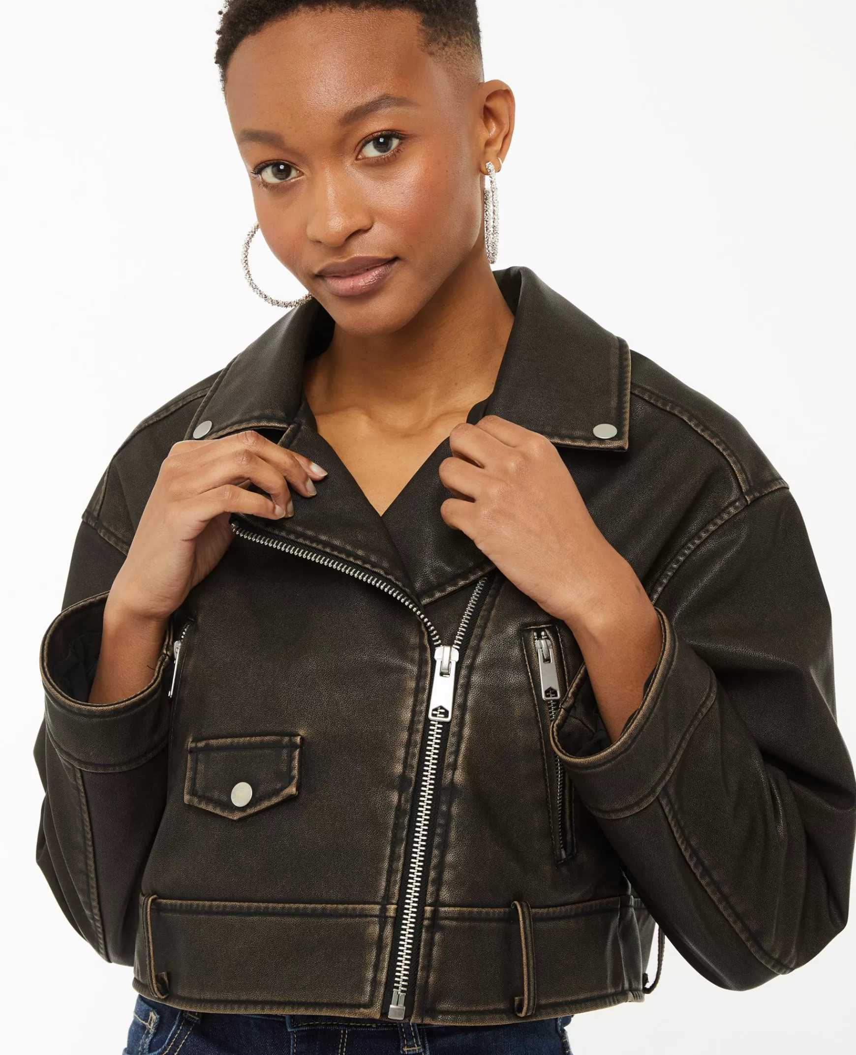 Pimkie Blouson motard court en simili - Marron Cheap