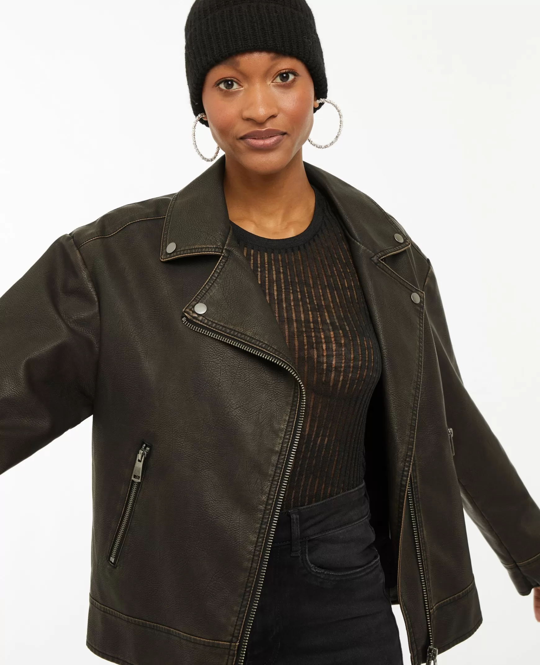 Pimkie Blouson motard oversize en simili - Marron Outlet