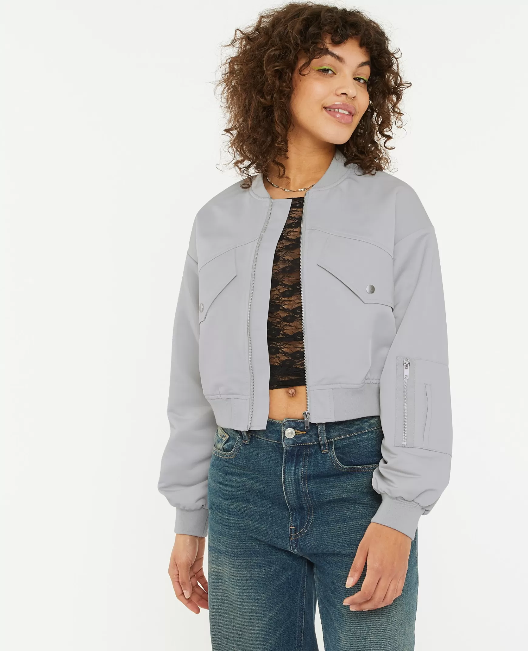 Pimkie Bomber court en tissu satin - Gris clair Grisclair Flash Sale