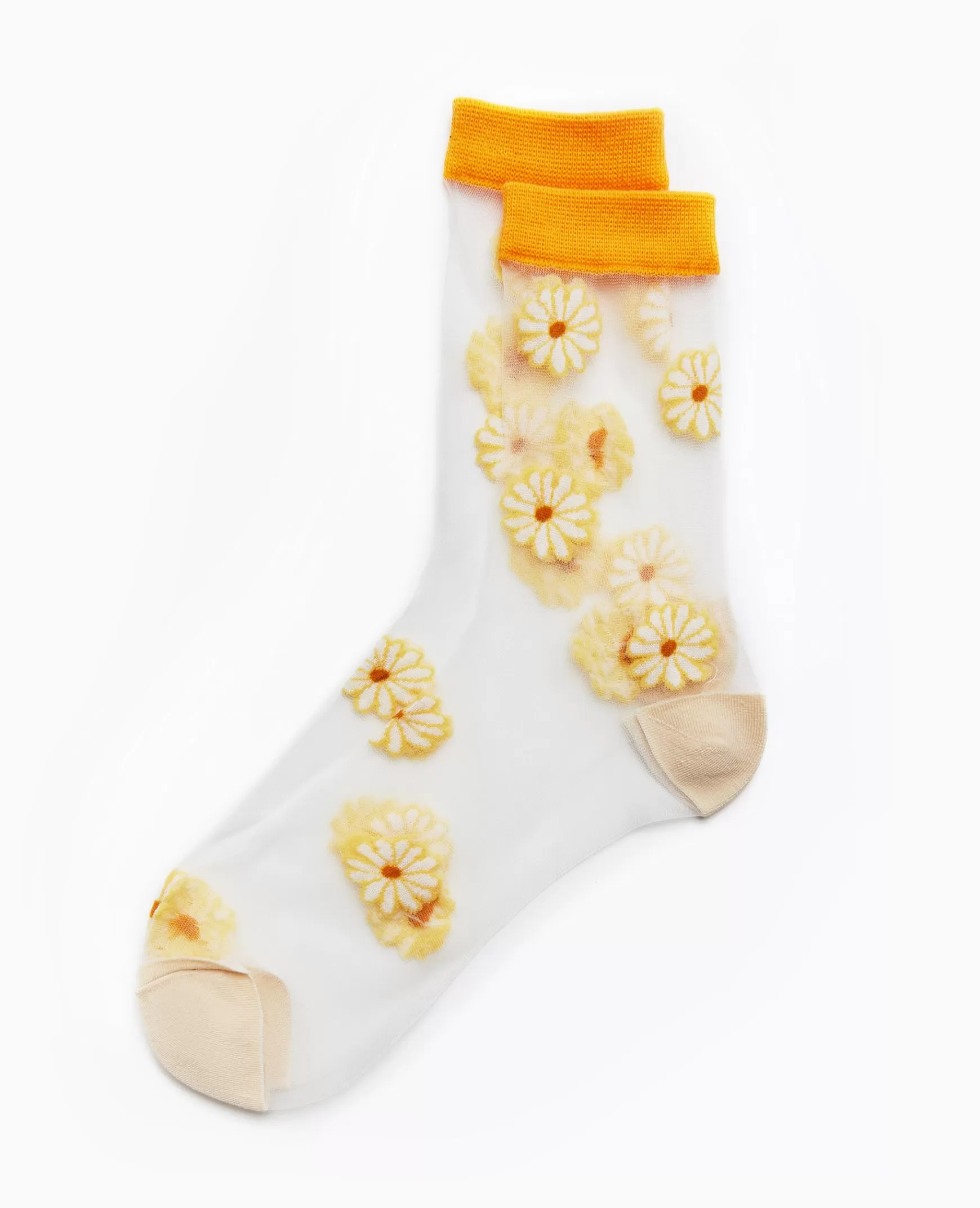 Pimkie Chaussettes transparentes avec fleurs s - Jaune Clearance