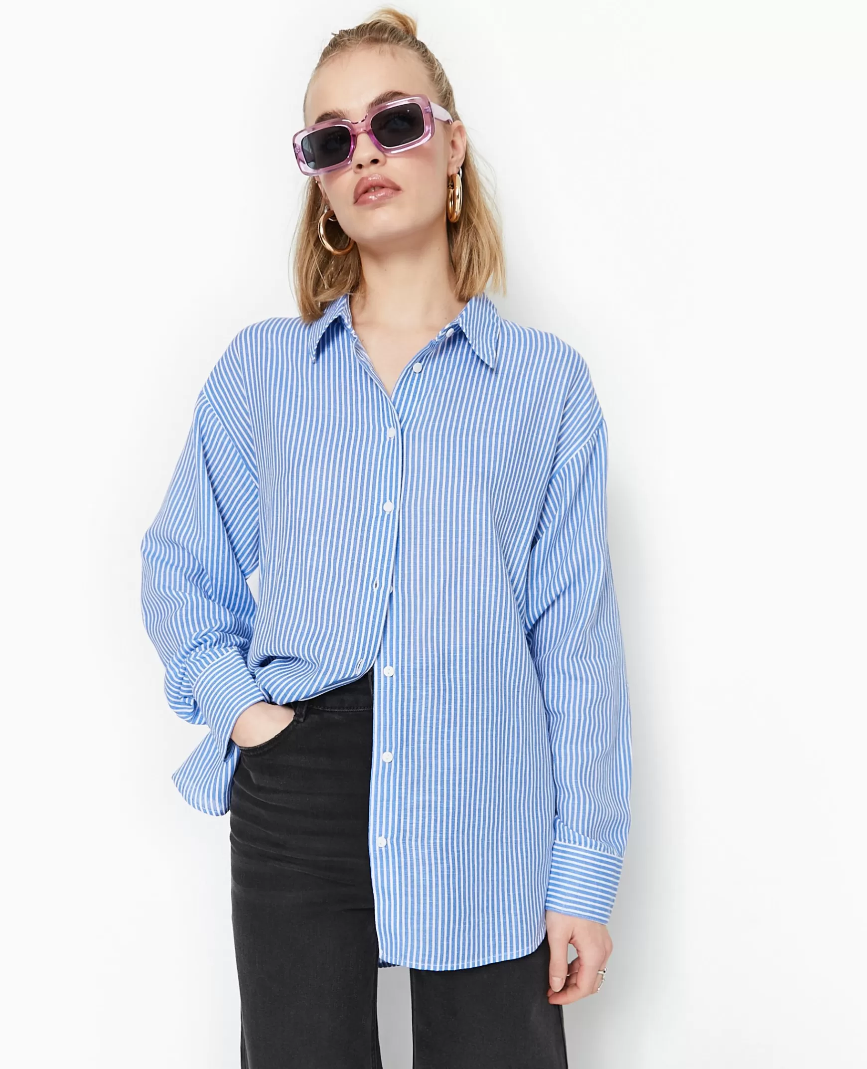 Pimkie Chemise oversize raye - Bleu Store