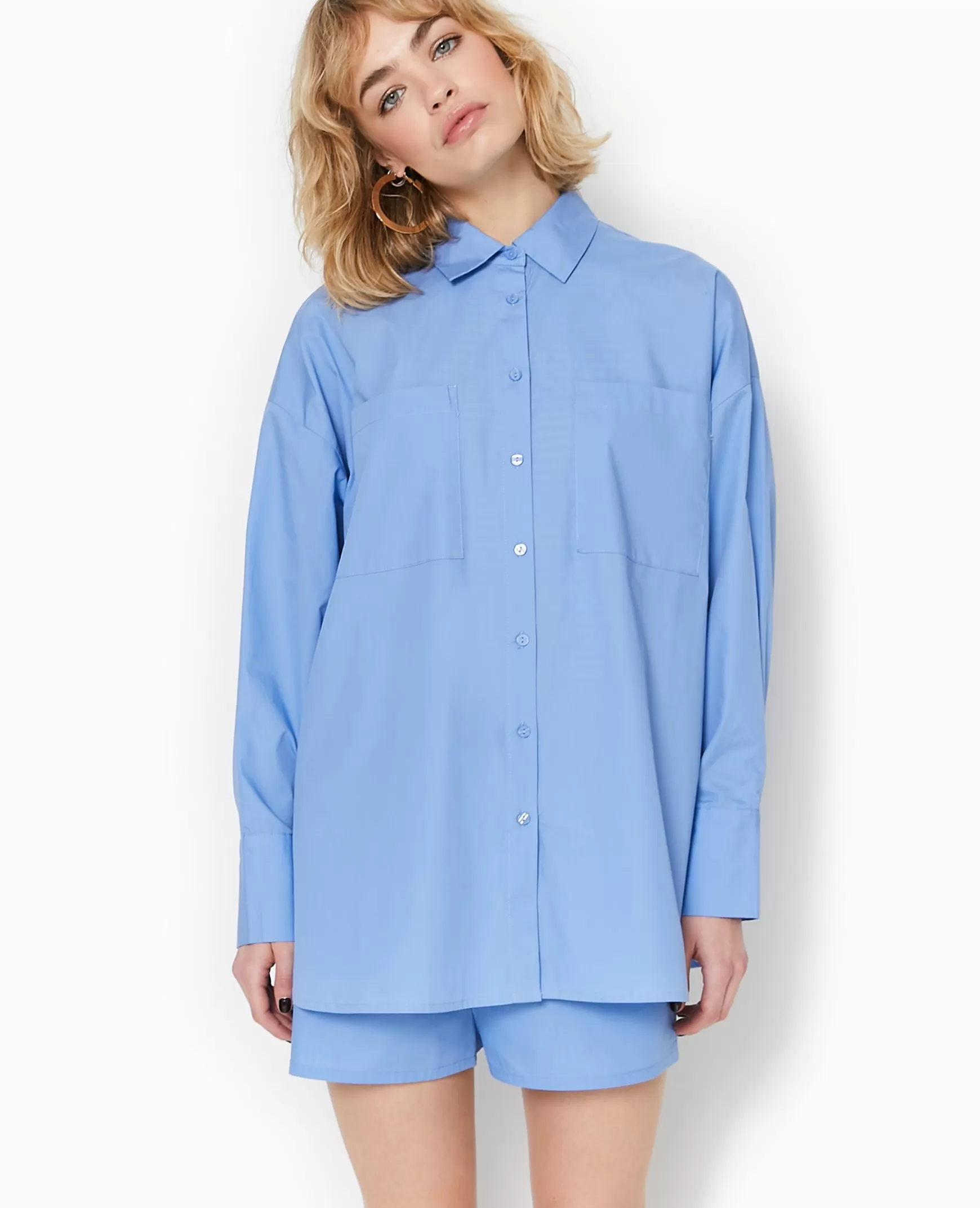 Pimkie Chemise oversize unie - Bleu Best Sale