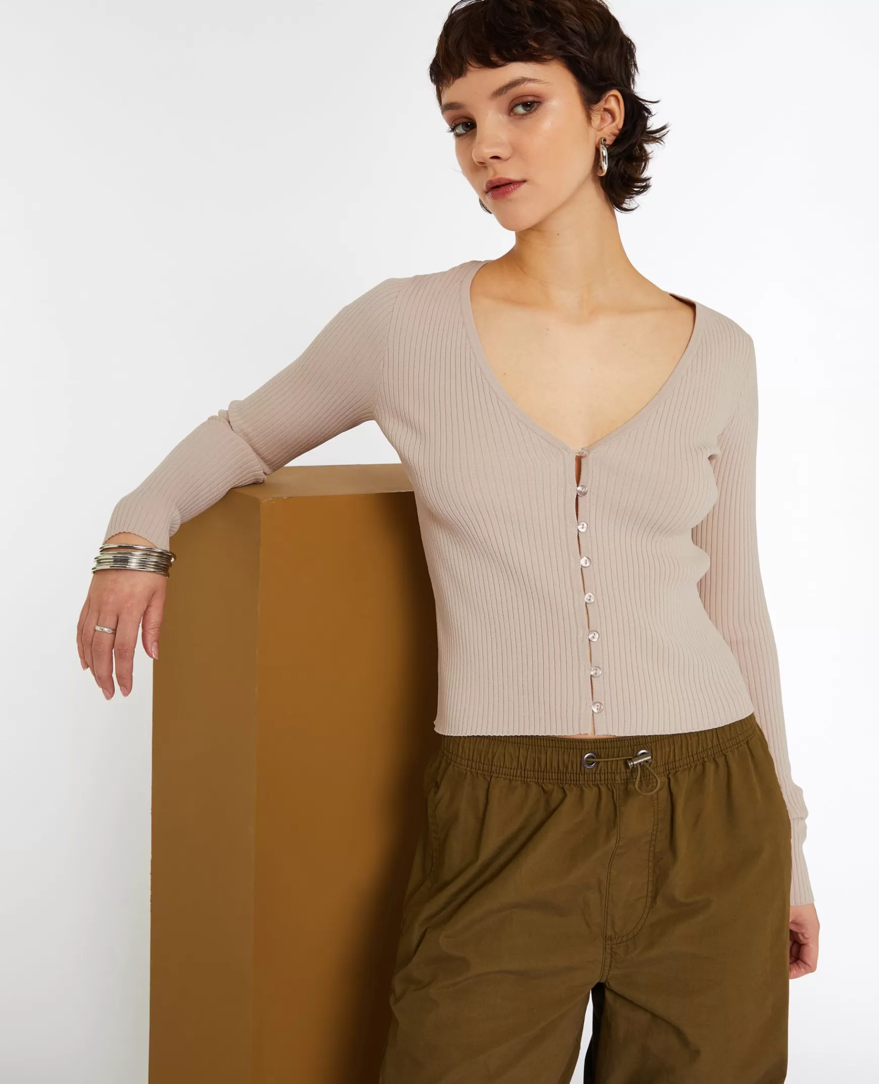 Pimkie Gilet fin en maille côtele - Beige Fashion