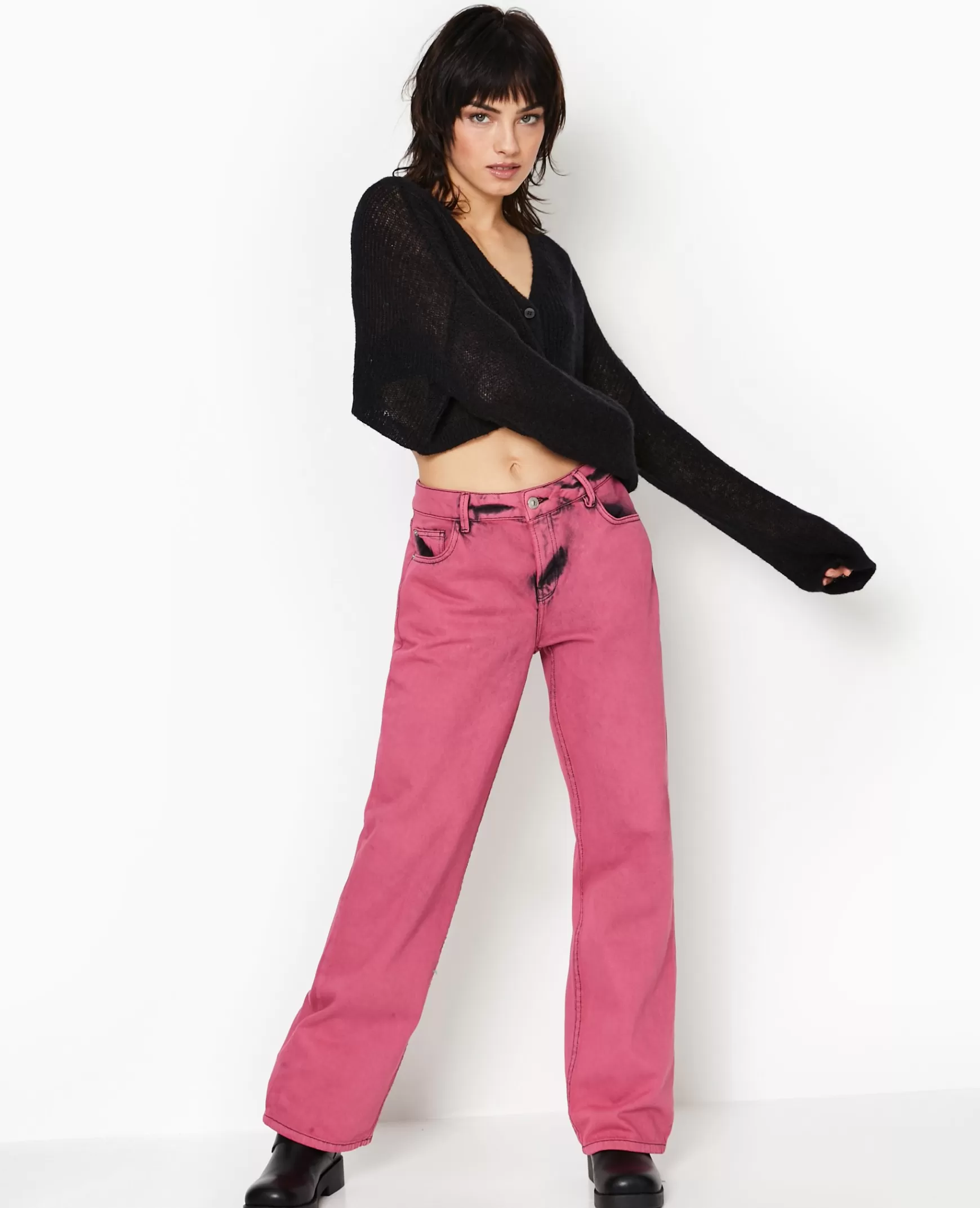 Pimkie Jean droit taille basse effet acid - Rose Outlet