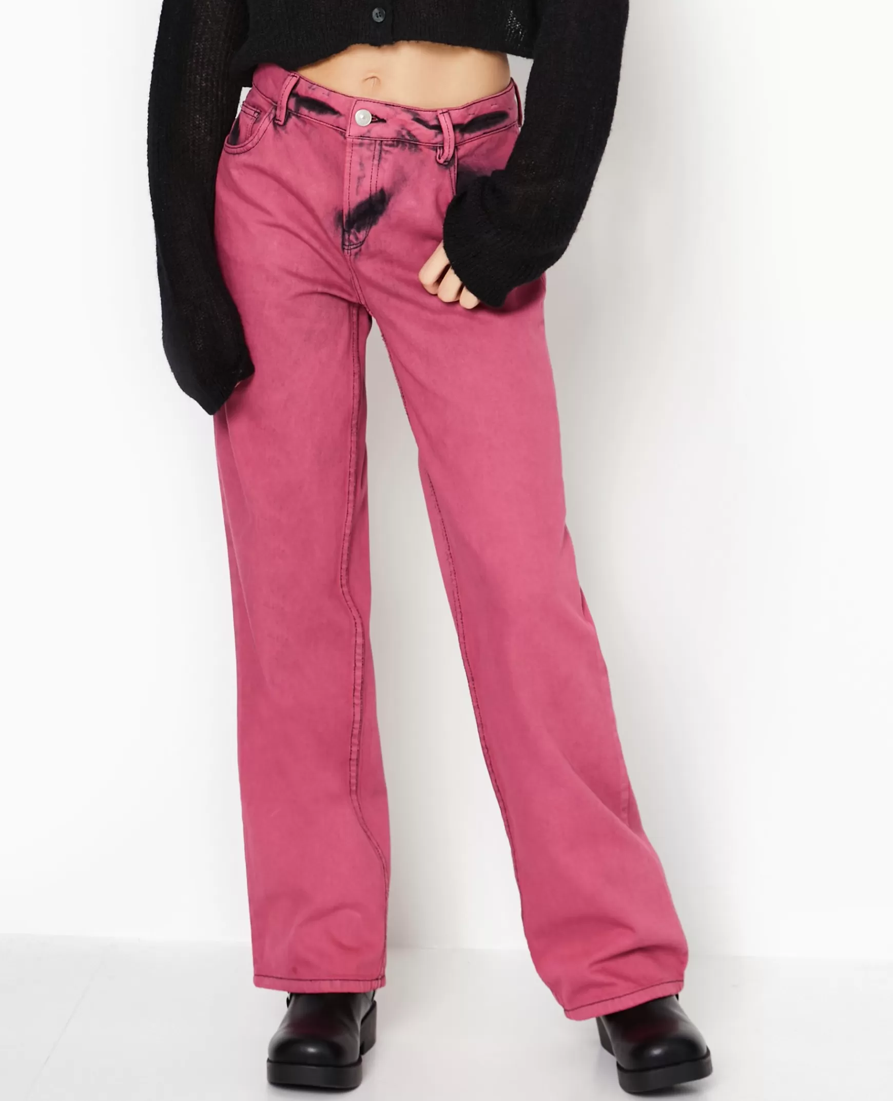 Pimkie Jean droit taille basse effet acid - Rose Outlet