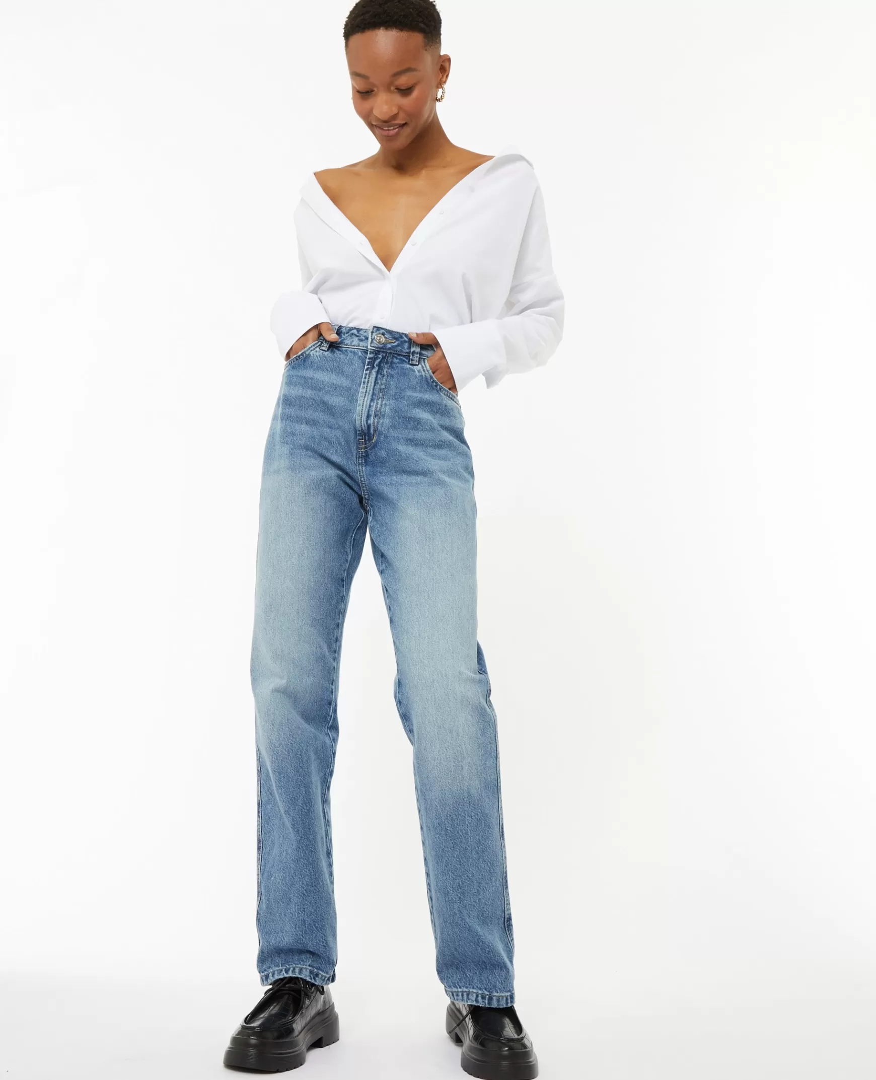 Pimkie Jean droit taille haute - Bleu Shop