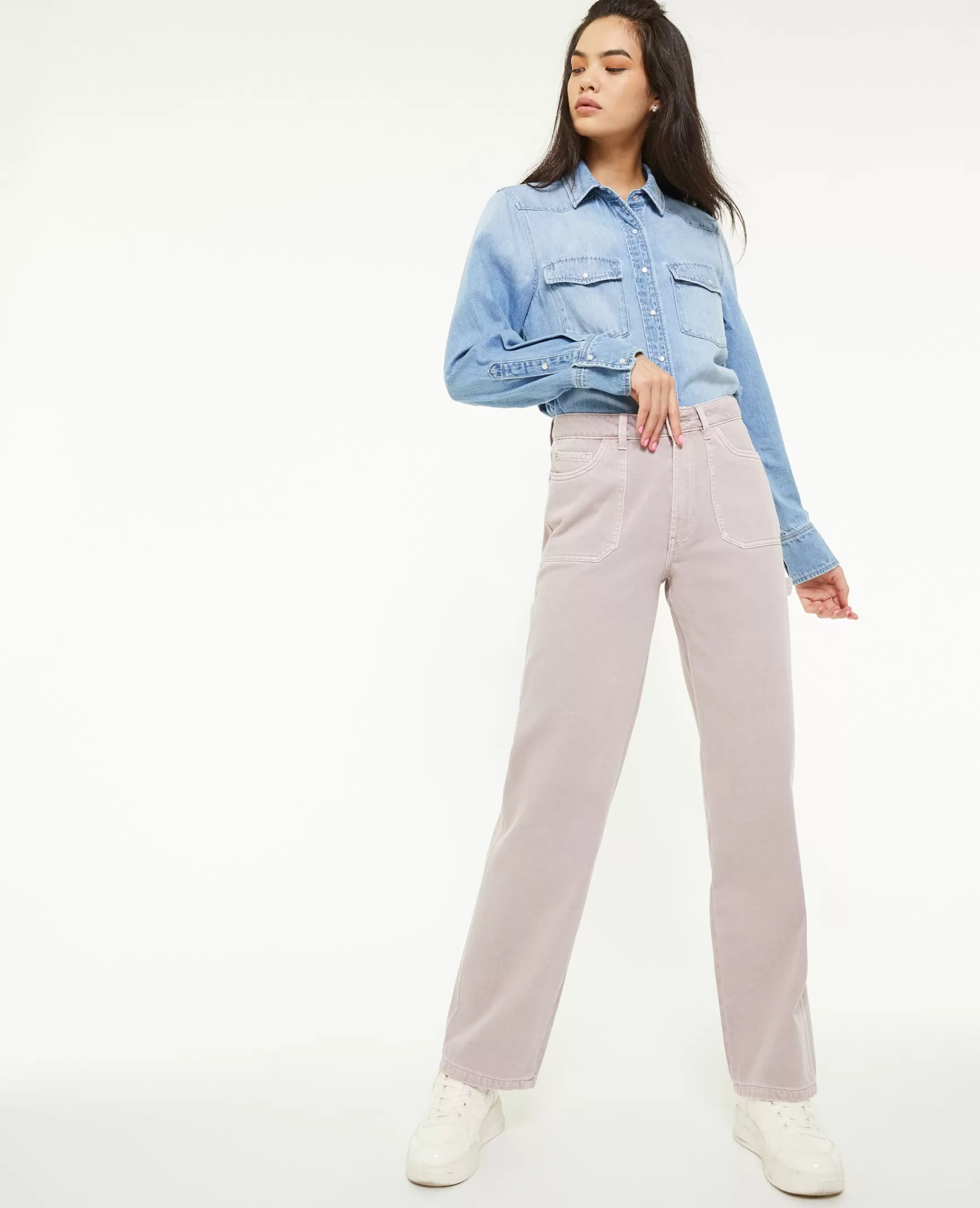 Pimkie Jean droit taille haute poches devant - Lilas Cheap