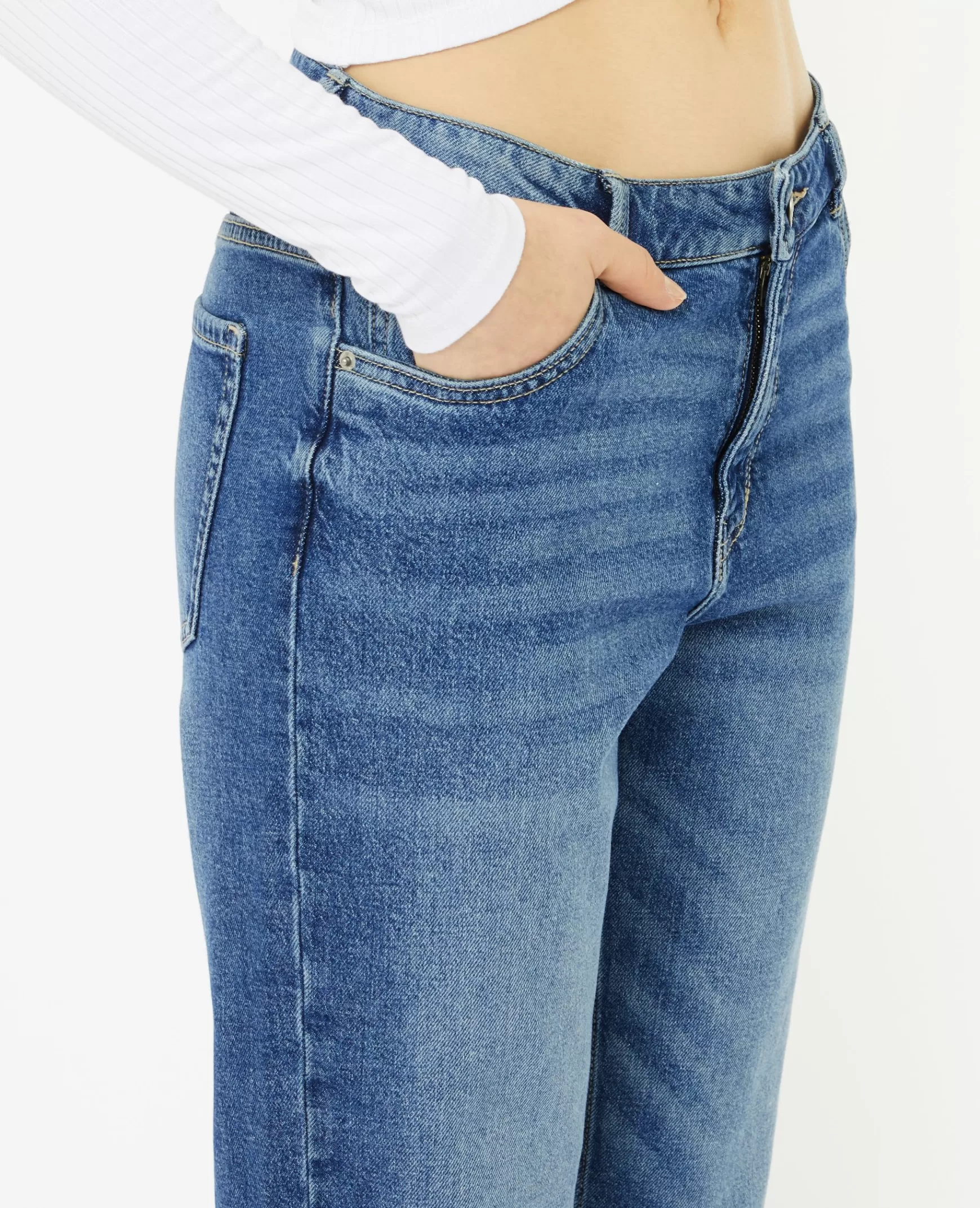 Pimkie Jean droit taille regular avec bas effilochs - Bleu Shop