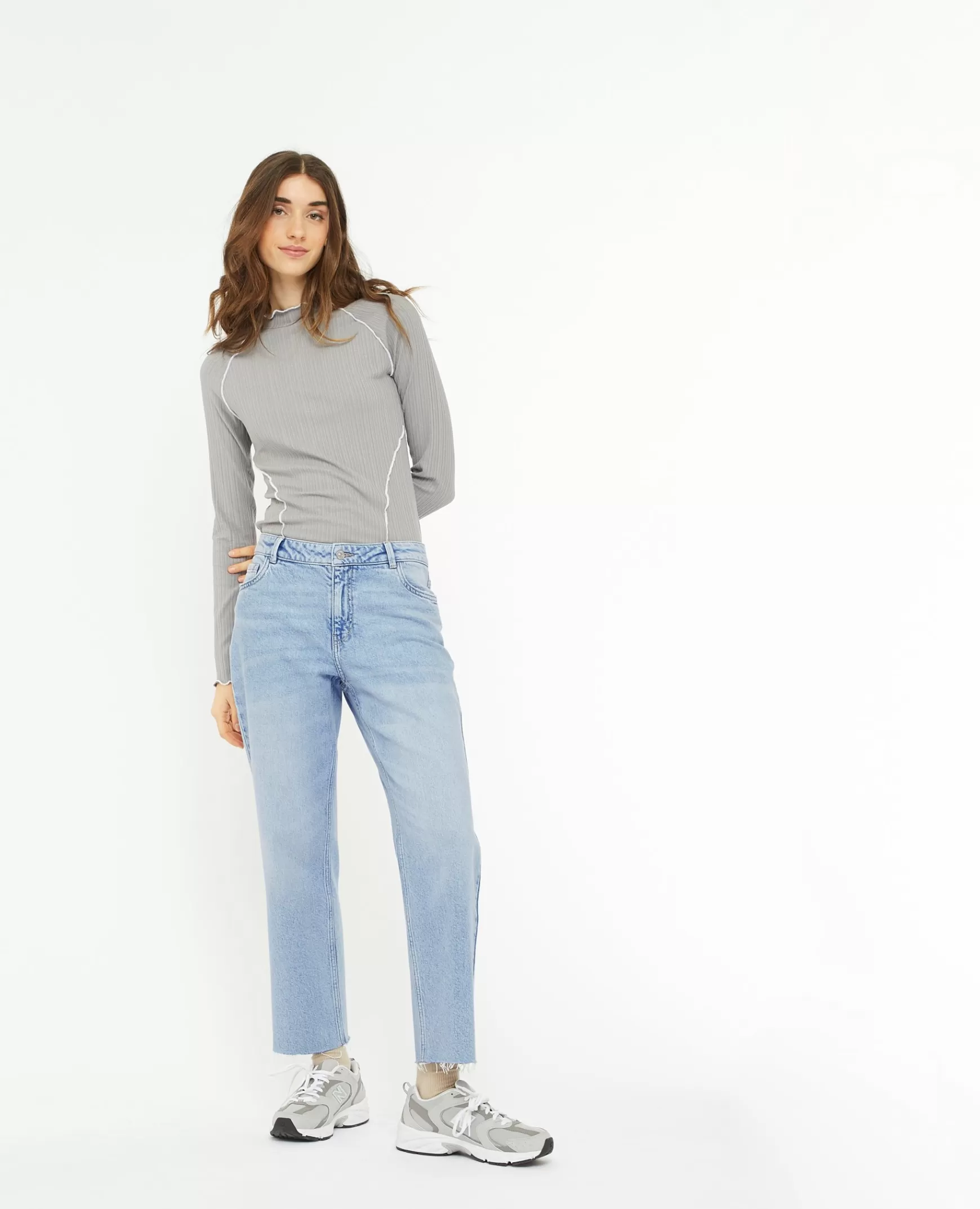 Pimkie Jean droit taille regular avec bas effilochs - Bleu clair Bleuclair Online