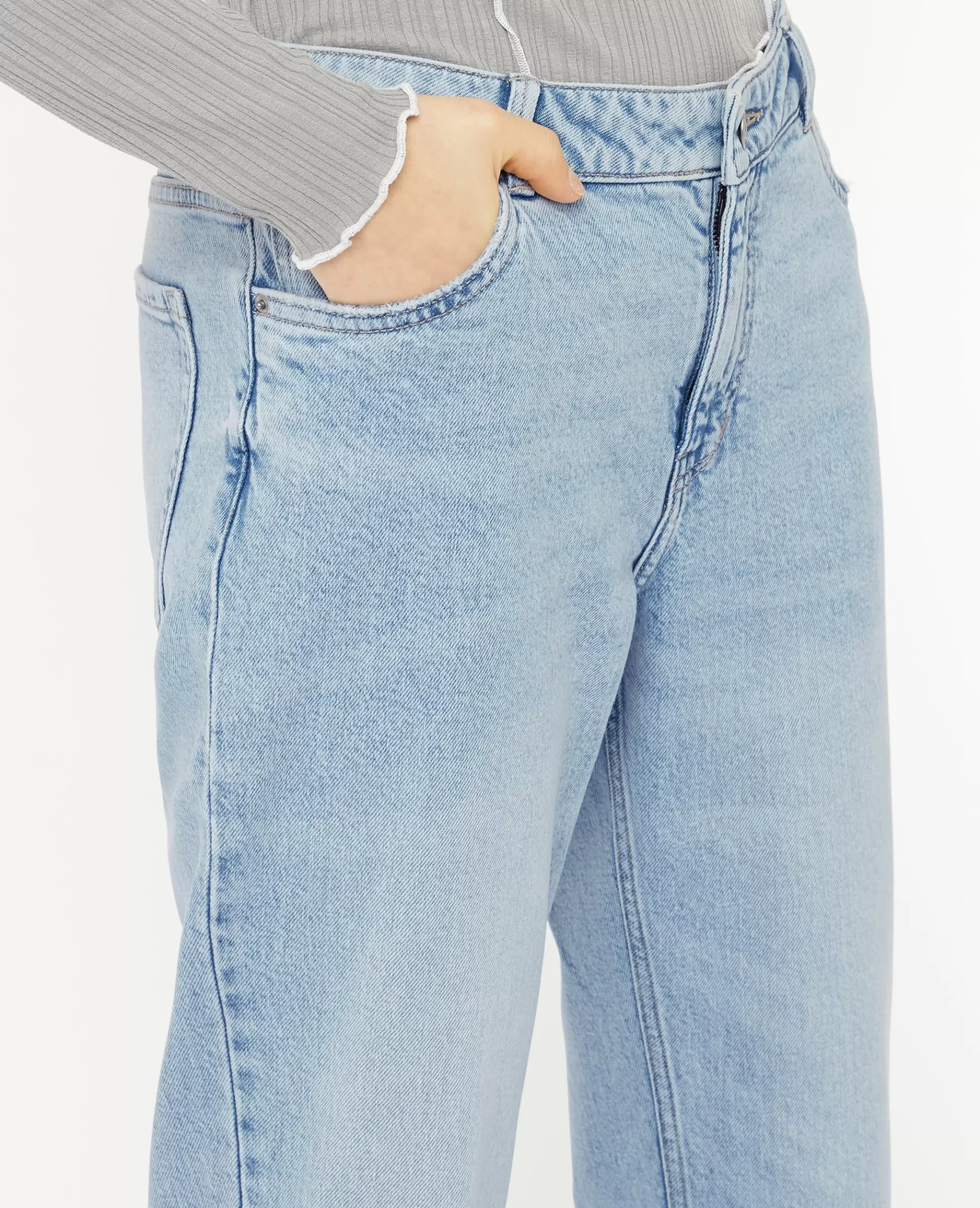 Pimkie Jean droit taille regular avec bas effilochs - Bleu clair Bleuclair Online