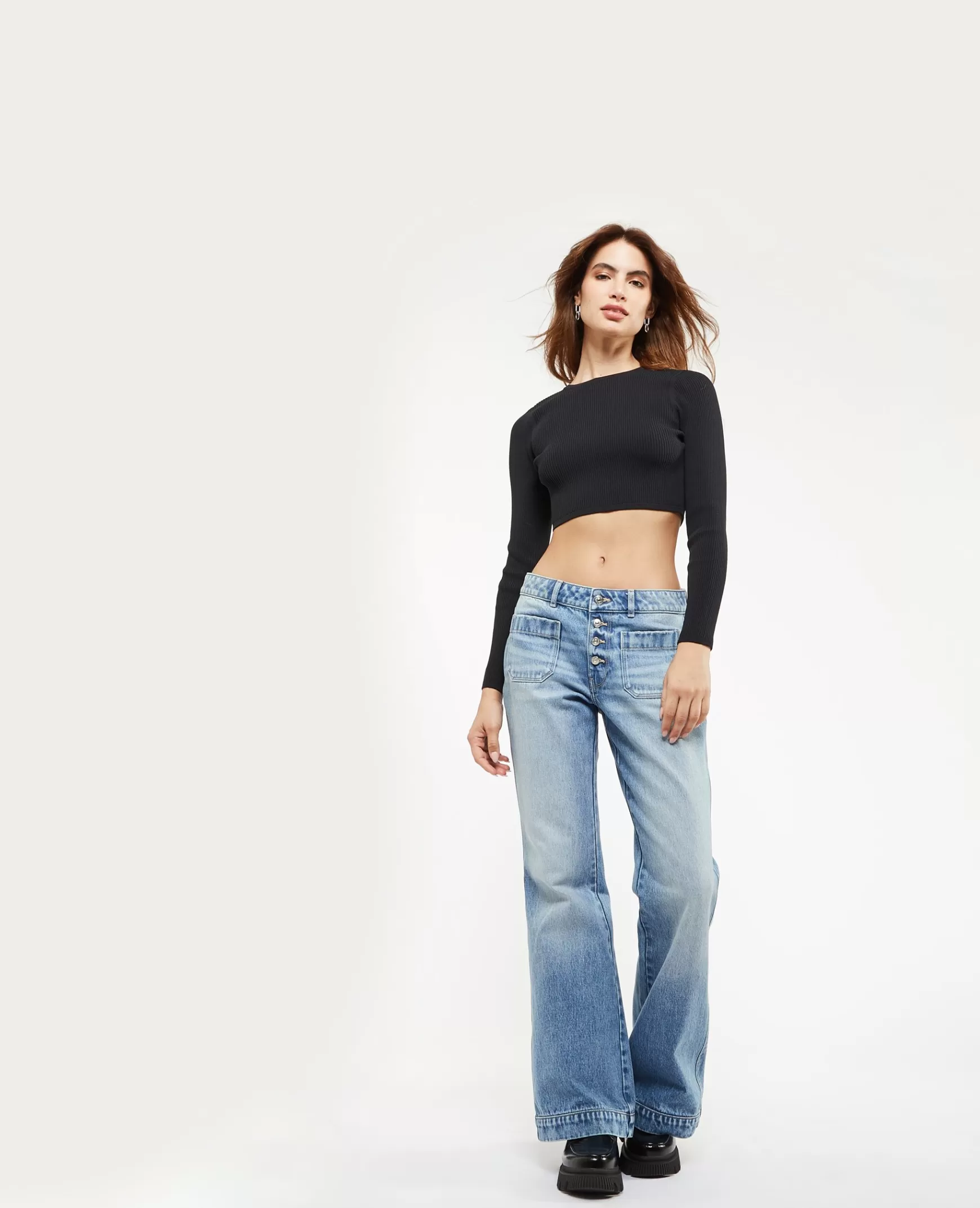 Pimkie Jean flare avec boutons apparents - Bleu Online