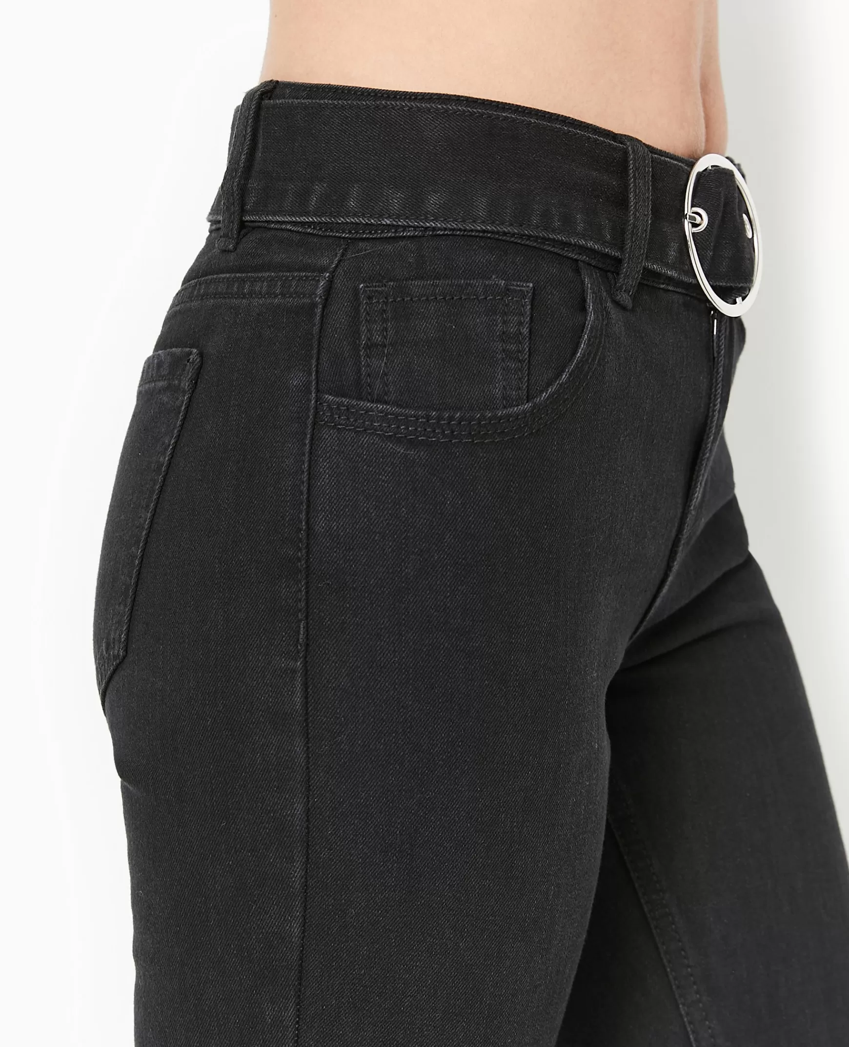 Pimkie Jean flare taille basse avec ceinture - Noir New