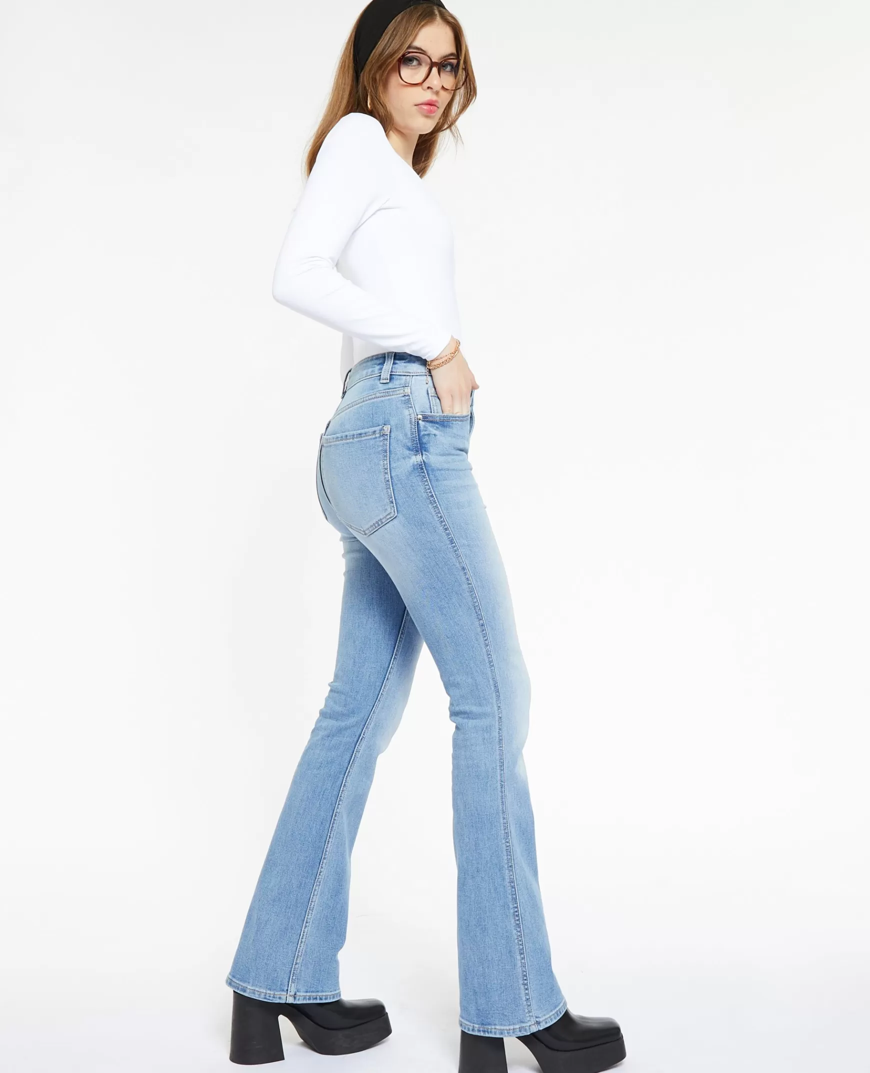 Pimkie Jean flare taille haute - Bleu Discount