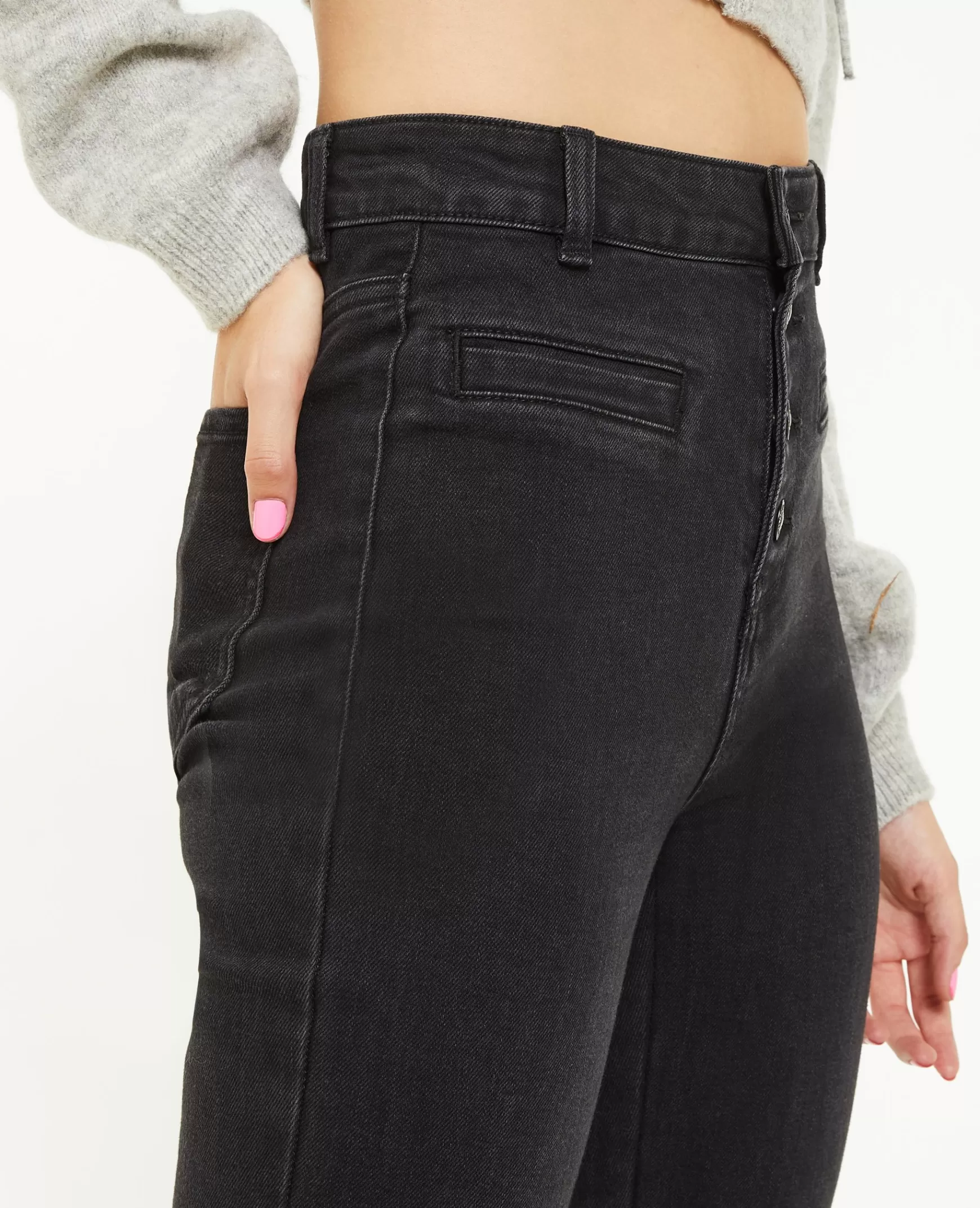 Pimkie Jean flare taille haute boutons apparents - Noir Best Sale