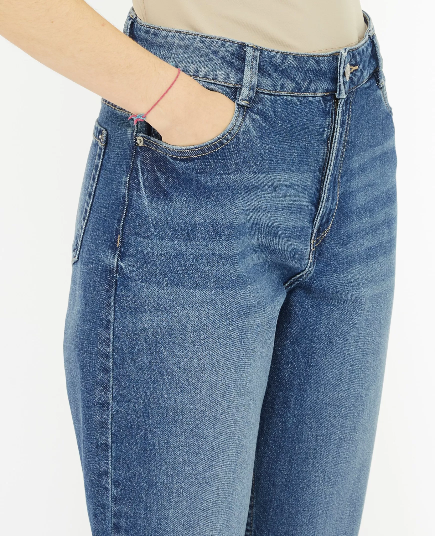 Pimkie Jean mom taille haute avec lasthane - Bleu New