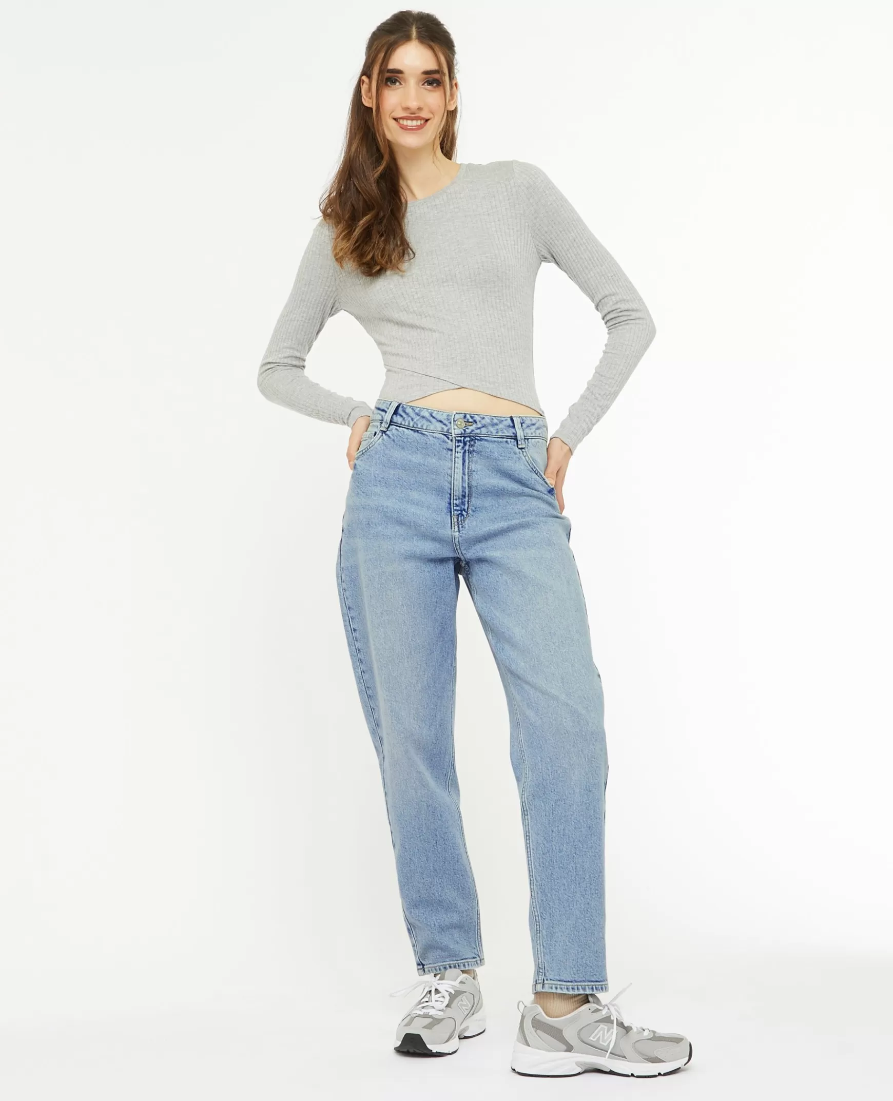 Pimkie Jean mom taille haute avec lasthane - Bleu clair Bleuclair Outlet