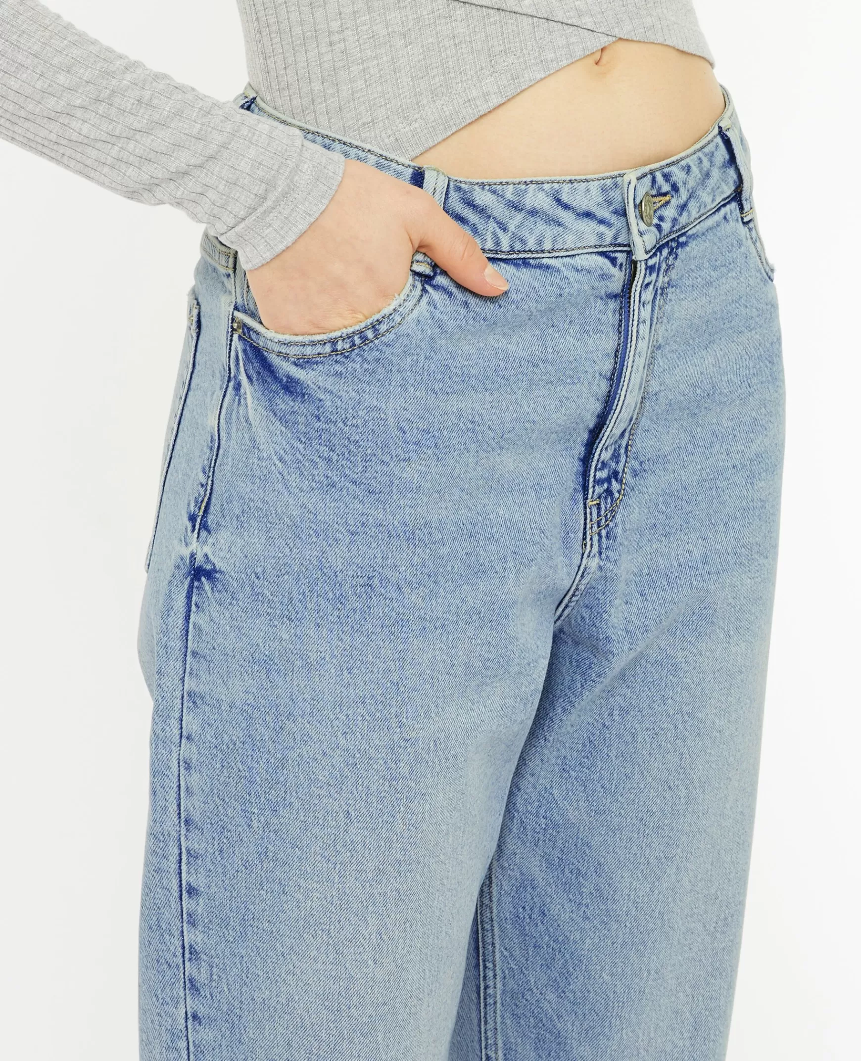 Pimkie Jean mom taille haute avec lasthane - Bleu clair Bleuclair Outlet