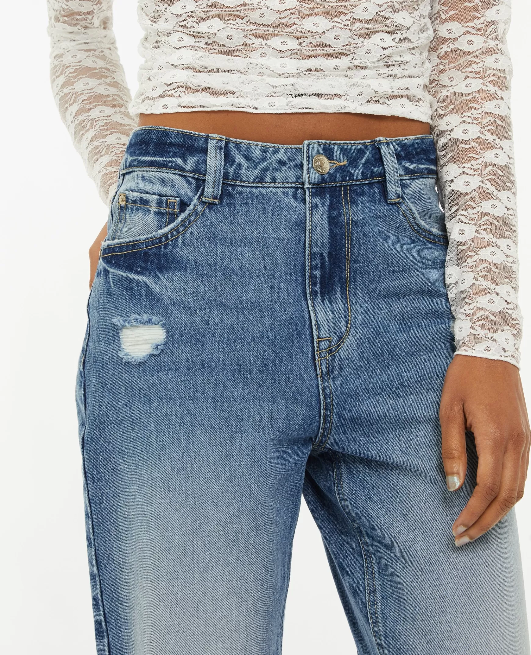 Pimkie Jean mom taille haute trash - Bleu Best Sale