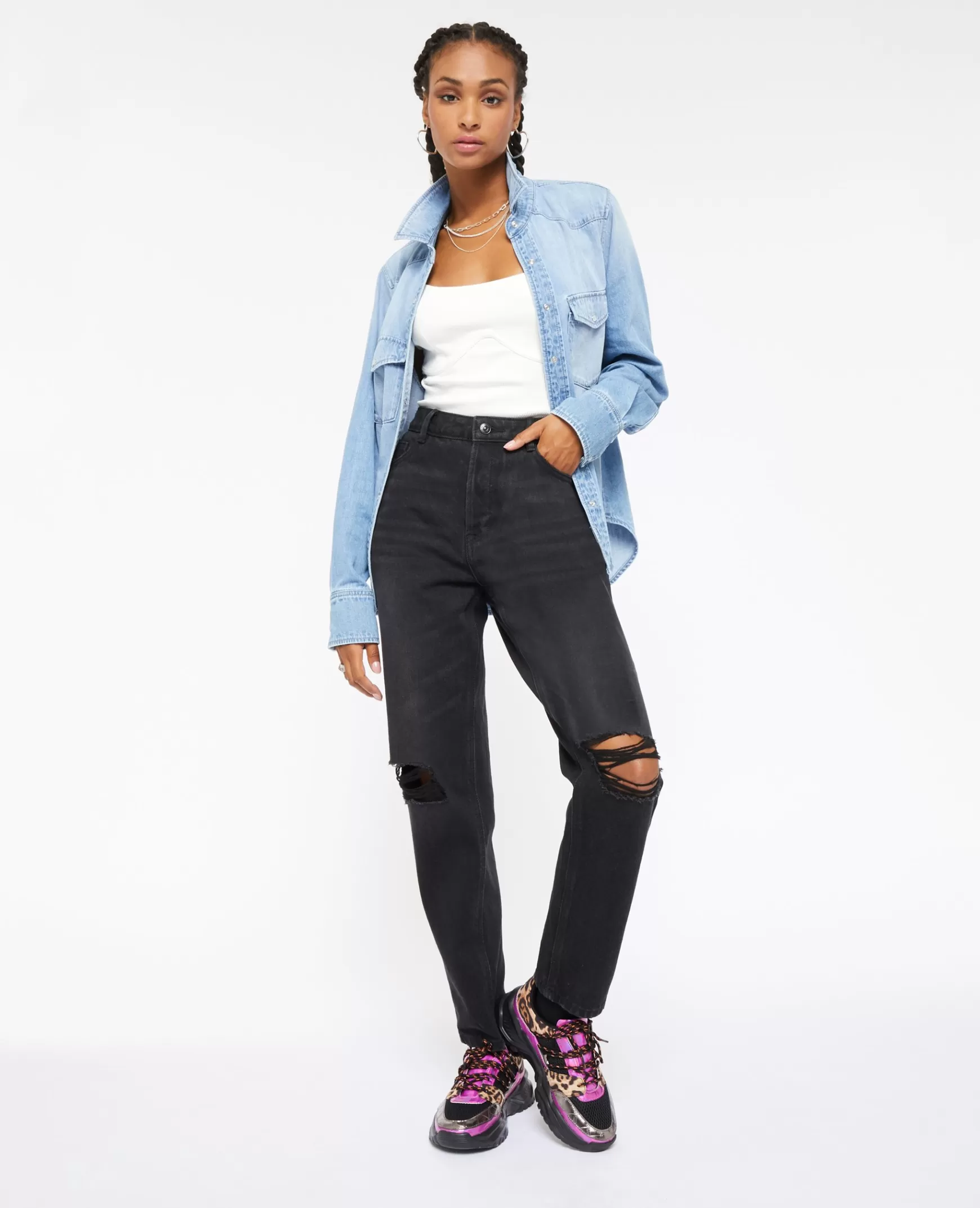 Pimkie Jean mom taille haute trash - Noir Fashion