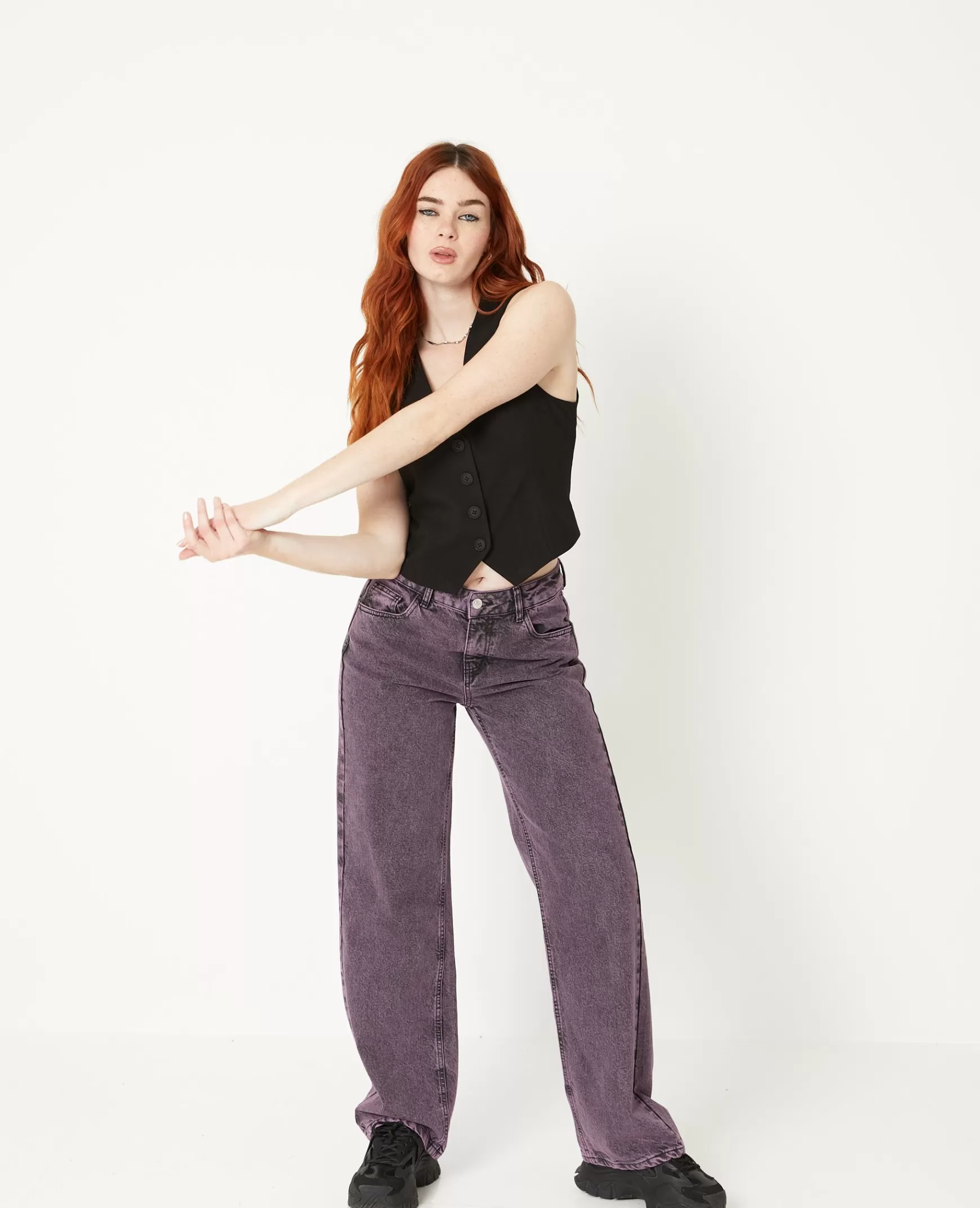 Pimkie Jean wide taille basse effet dirty - Violet Flash Sale