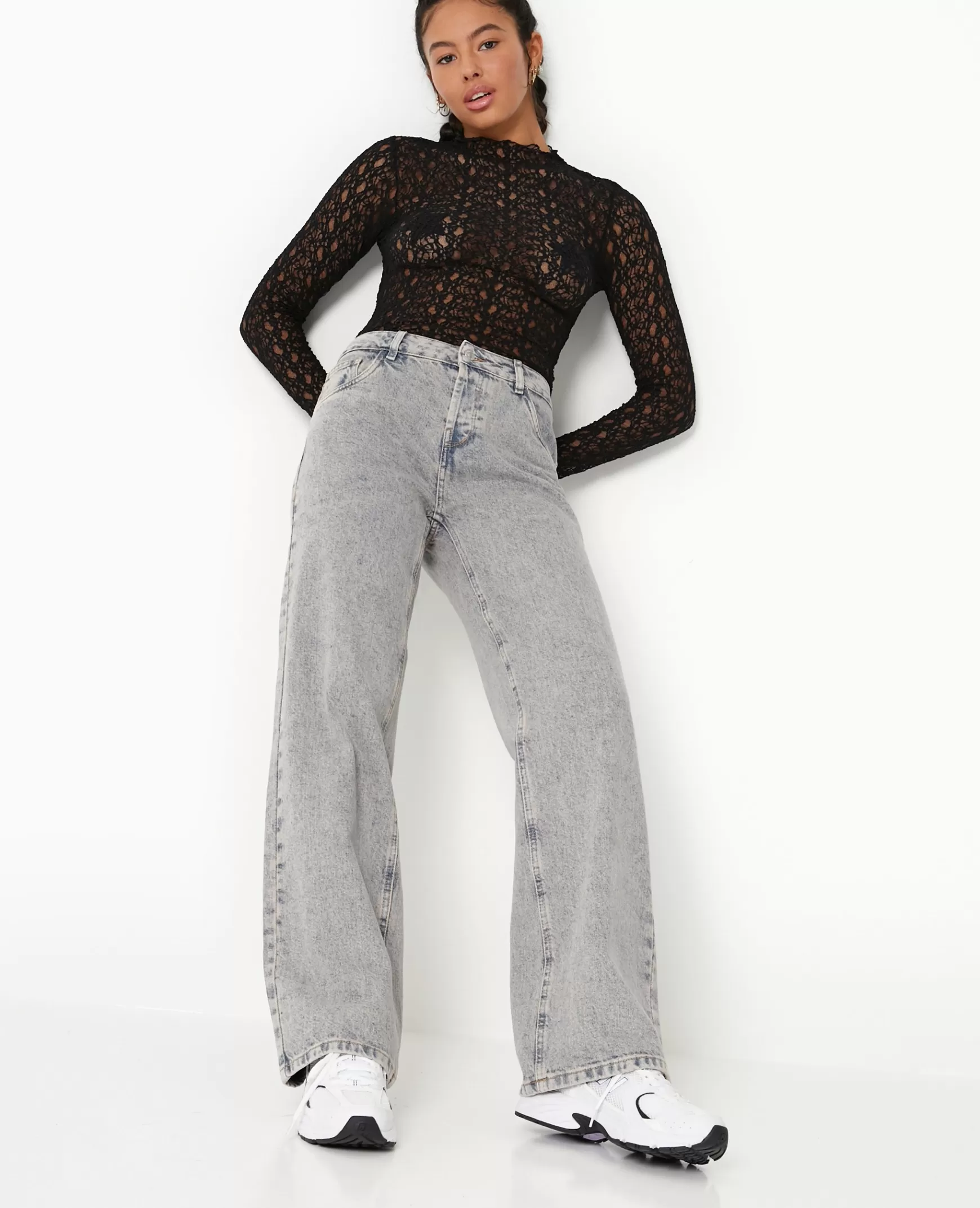 Pimkie Jean wide taille basse effet dlav - Rose clair Roseclair Sale