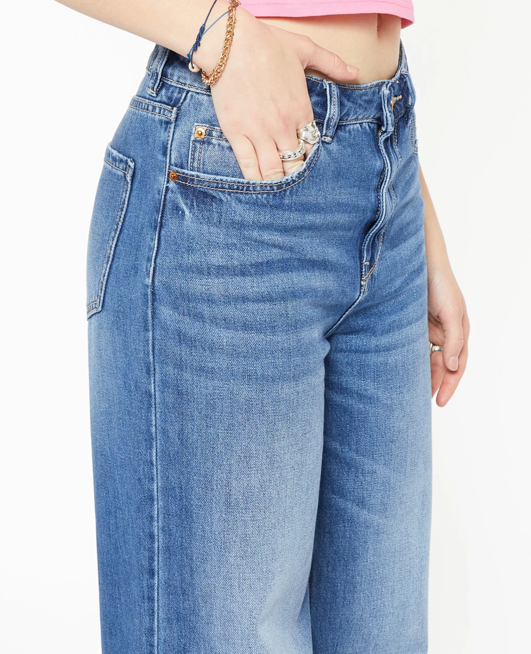 Pimkie Jean wide taille haute - Bleu Fashion