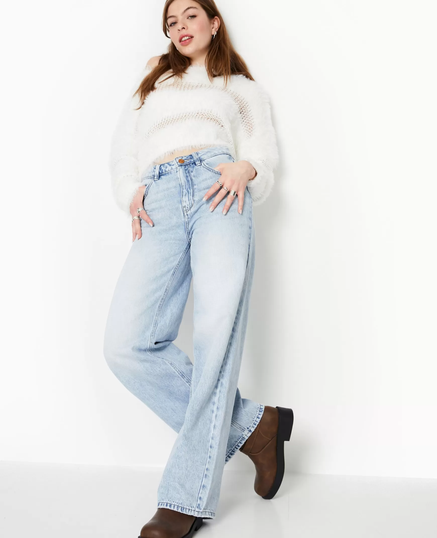 Pimkie Jean wide taille haute - Bleu clair Bleuclair Hot