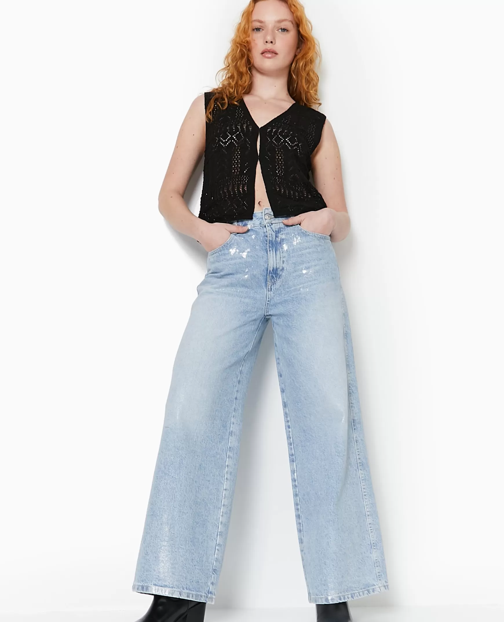 Pimkie Jean wide taille haute avec enduit - Argent Sale