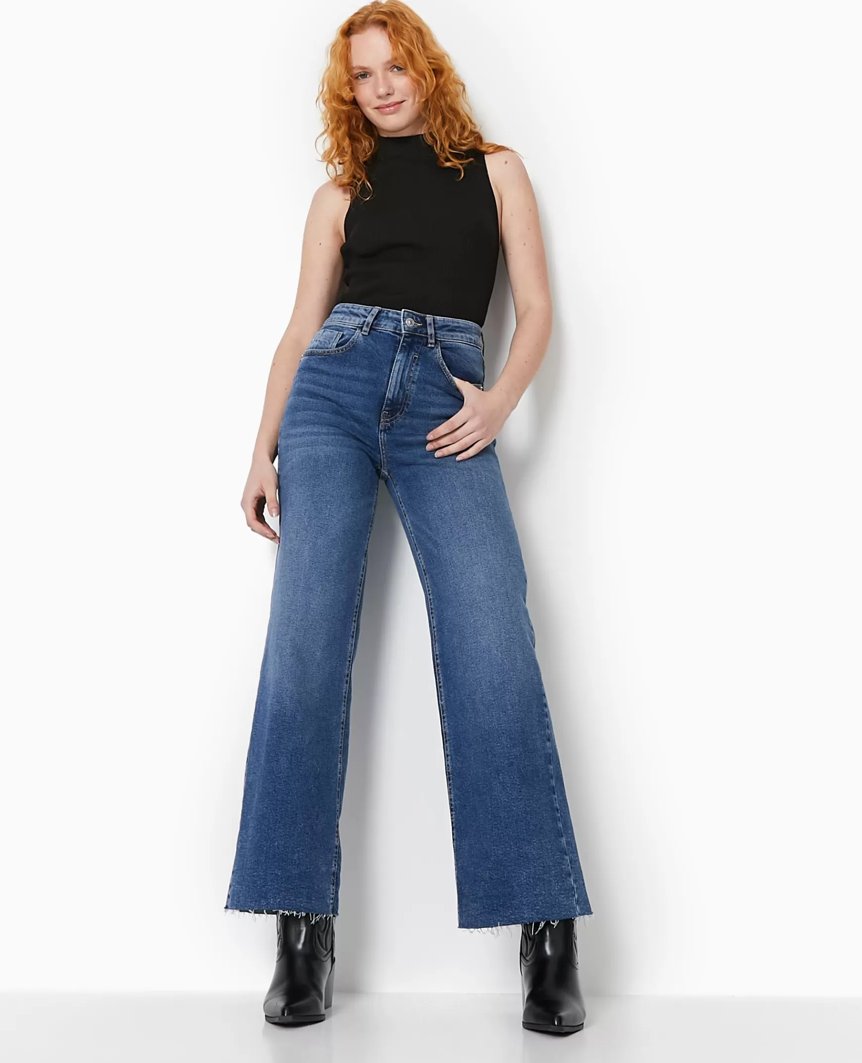 Pimkie Jean wide taille haute stretch - Bleu Shop