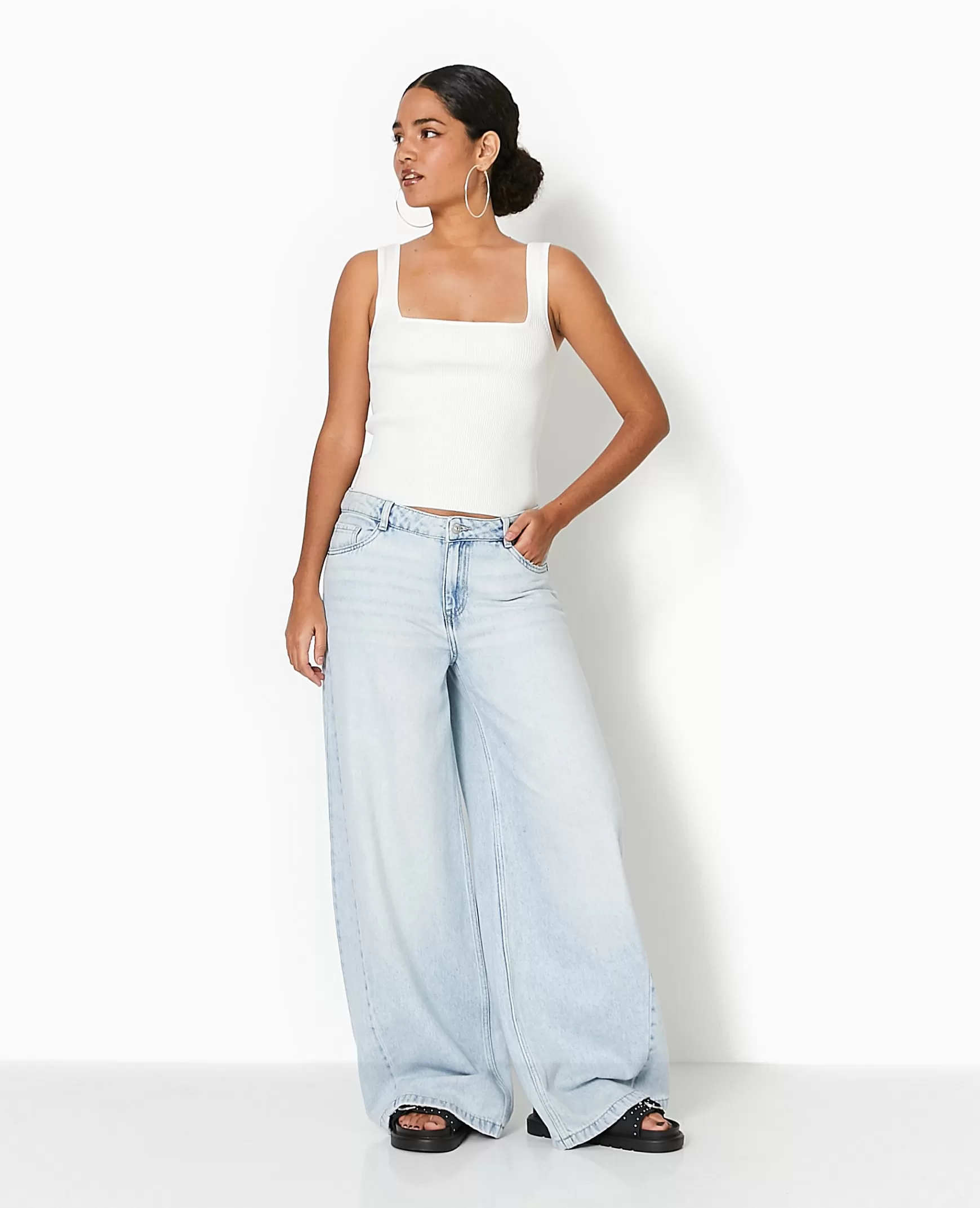 Pimkie Jean wide ultra large taille basse - Bleu clair Bleuclair Shop