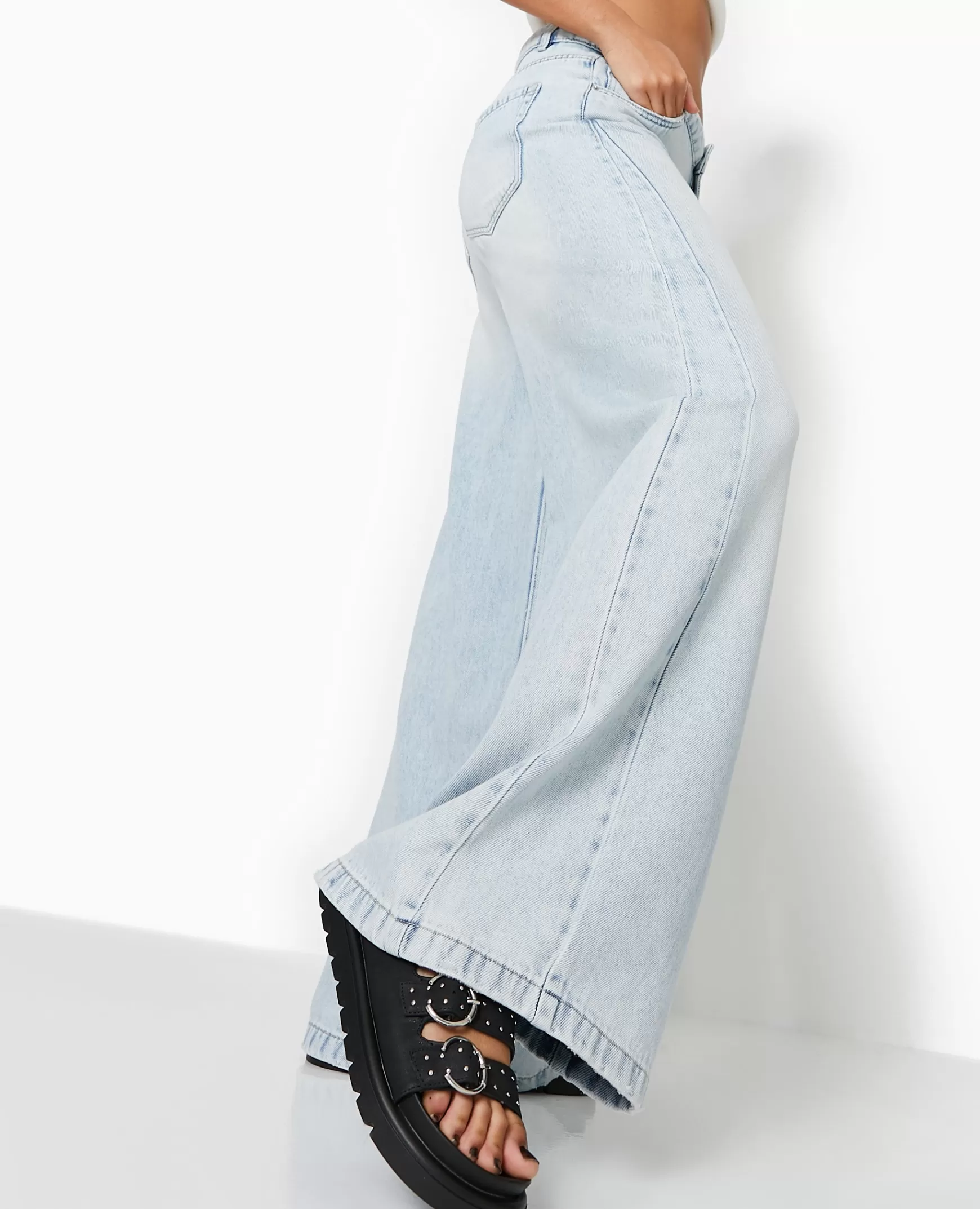 Pimkie Jean wide ultra large taille basse - Bleu clair Bleuclair Shop