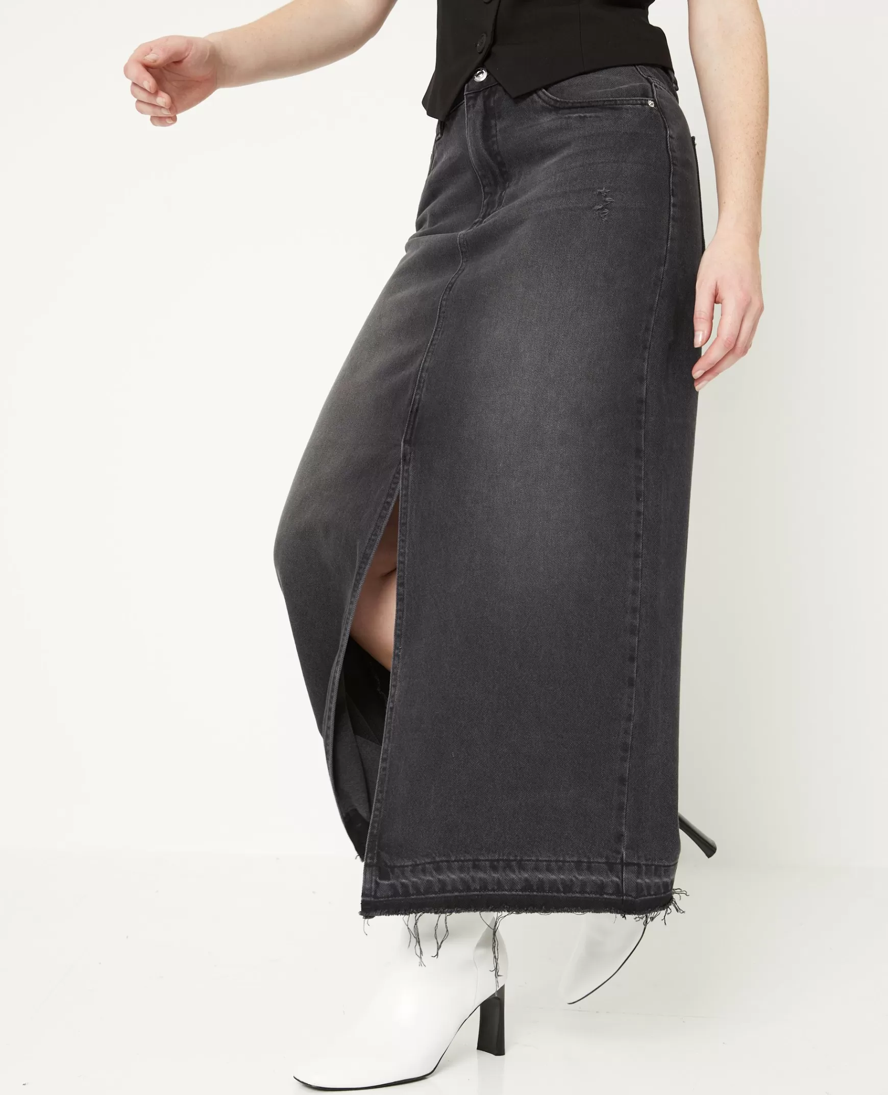 Pimkie Jupe longue en jean avec fente - Gris fonc Grisfonc Clearance