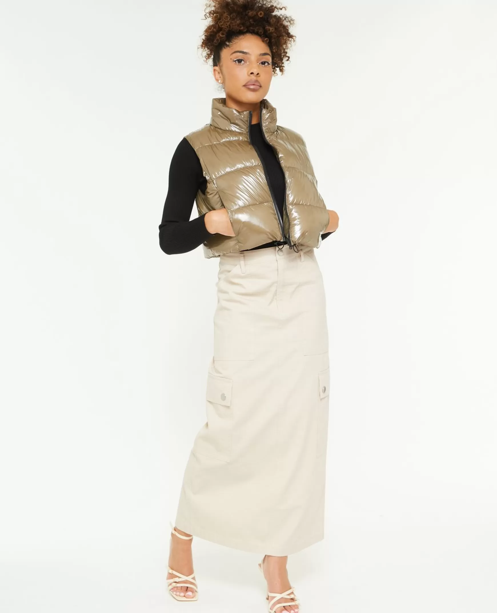 Pimkie Jupe longue en toile avec surpiqûres - Beige Hot