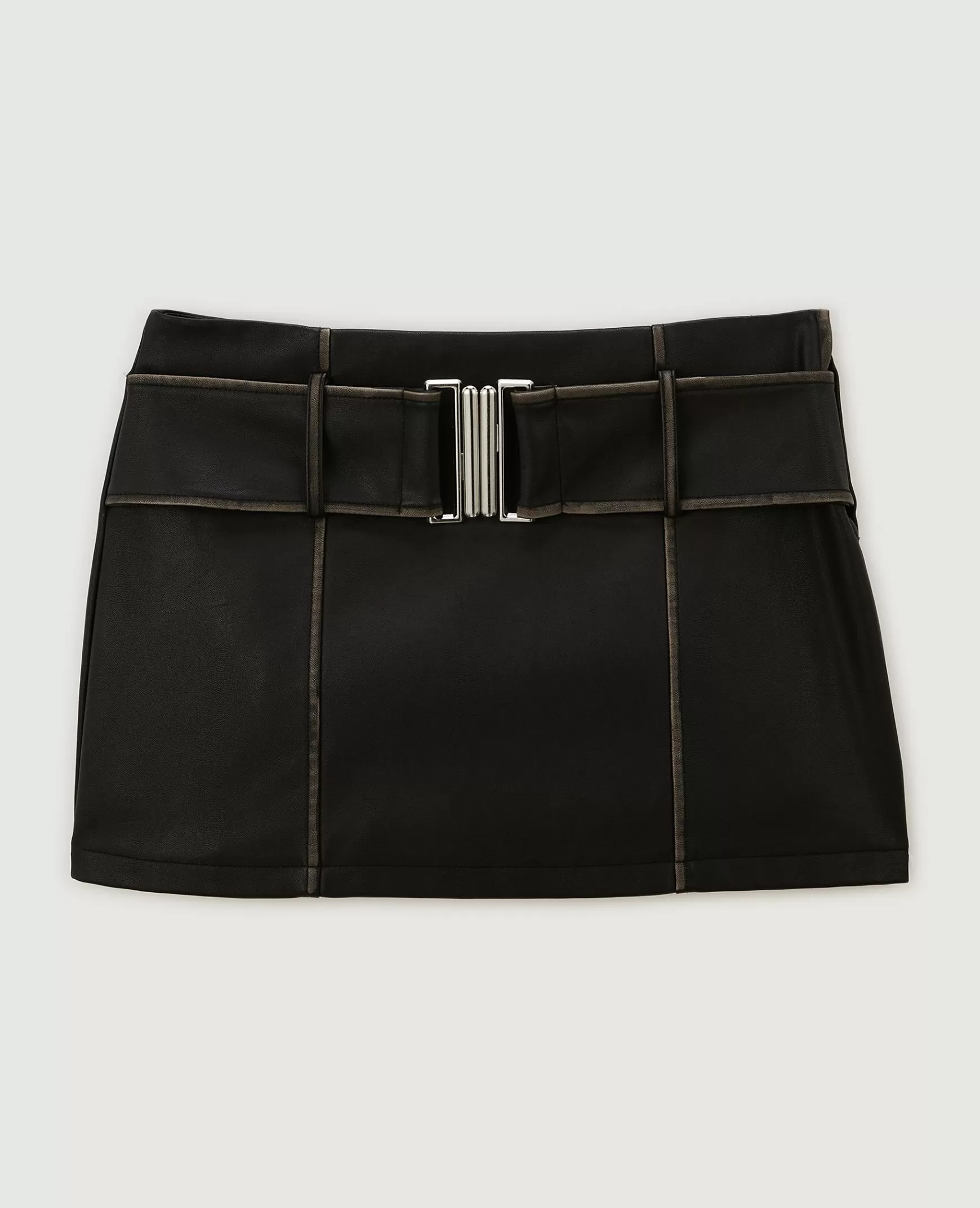 Pimkie Mini jupe en faux cuir avec ceinture XL - Noir Store