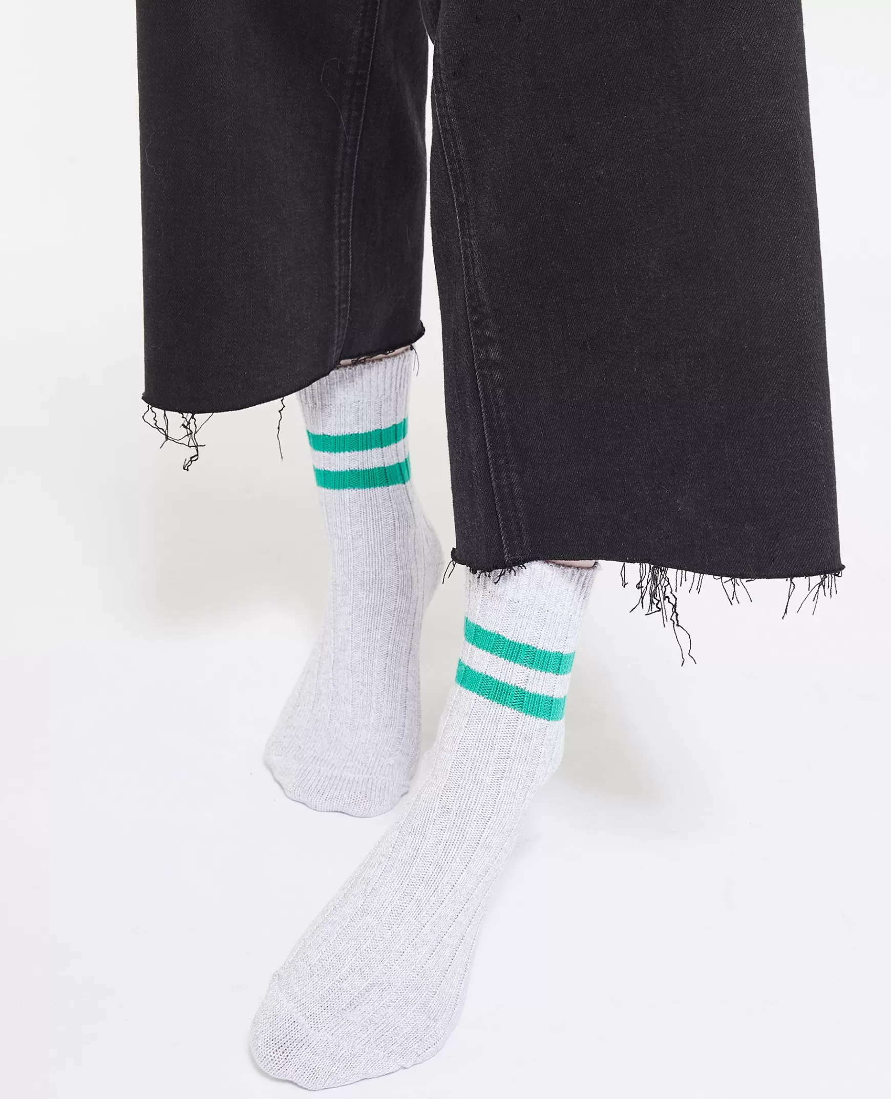 Pimkie Paire de chaussettes avec bandes contrastes - Gris clair Grisclair Online