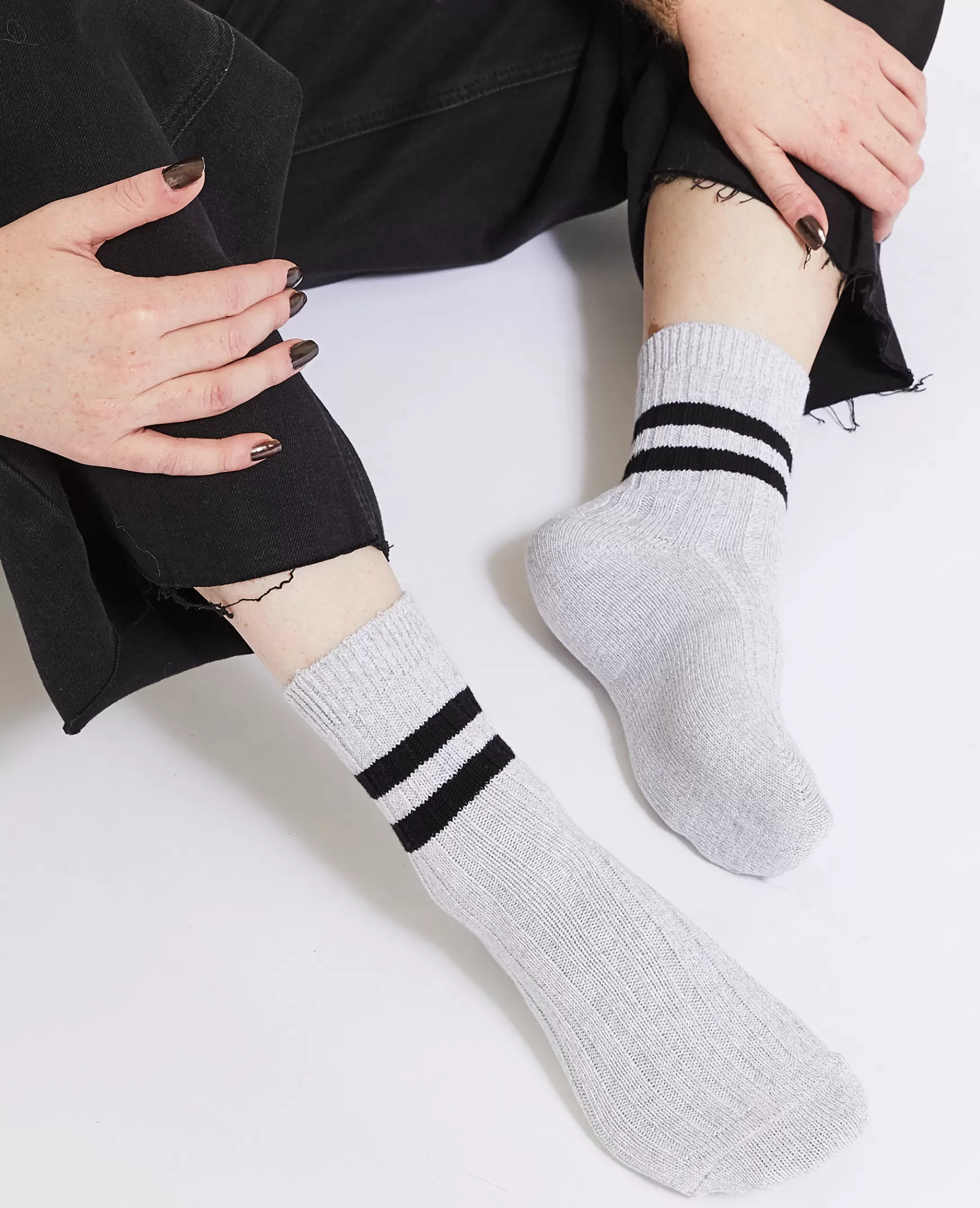 Pimkie Paire de chaussettes avec bandes contrastes - Gris clair Grisclair Flash Sale