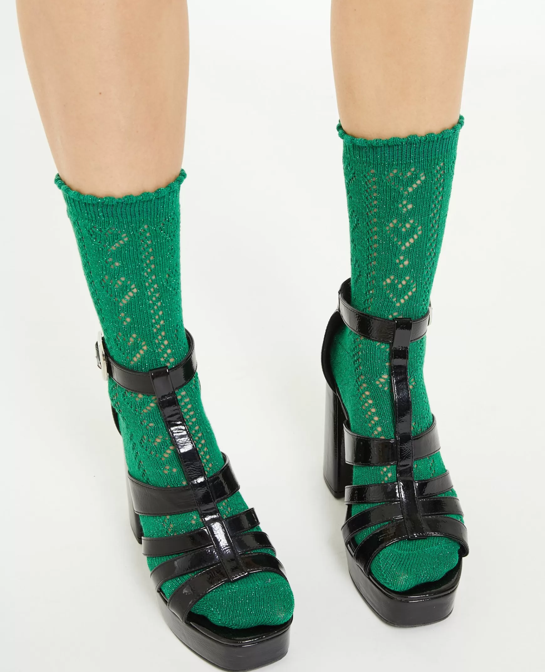 Pimkie Paire de chaussettes en maille ajoure avec lurex - Vert meraude Vertmeraude Fashion