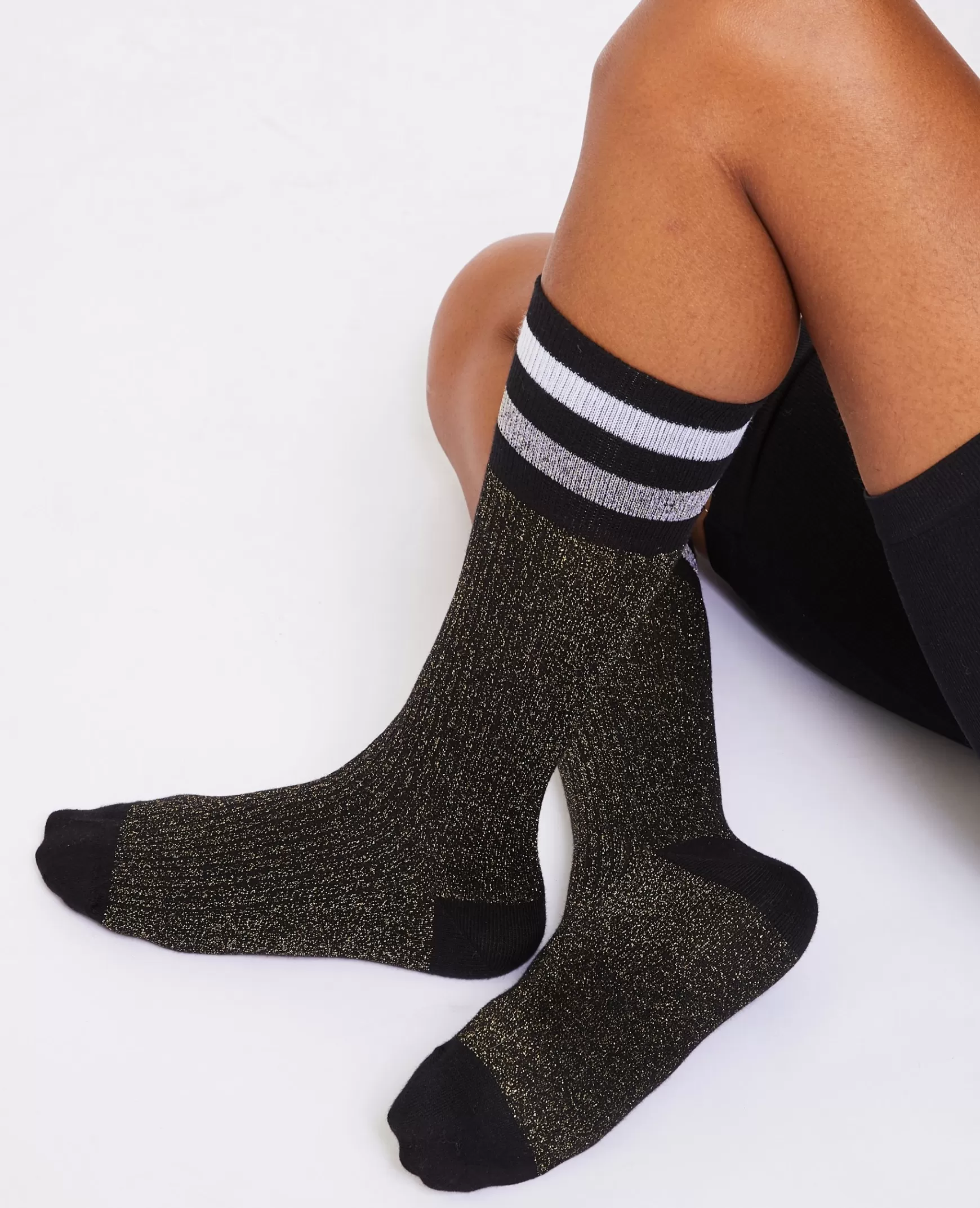 Pimkie Paire de chaussettes hautes avec lurex - Noir Hot