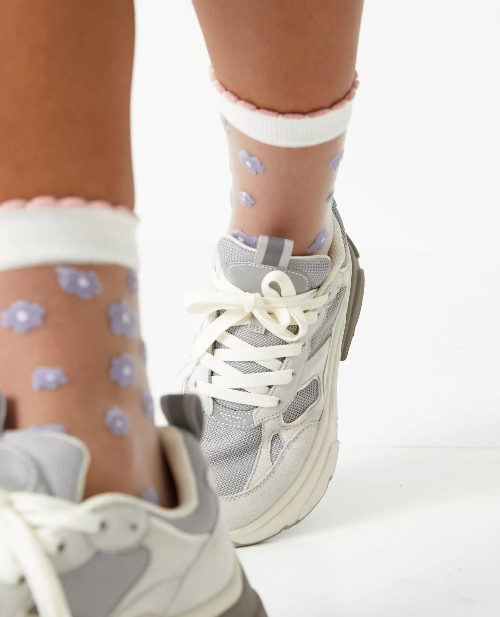 Pimkie Paire de chaussettes transparentes avec fleurs - Lilas Cheap