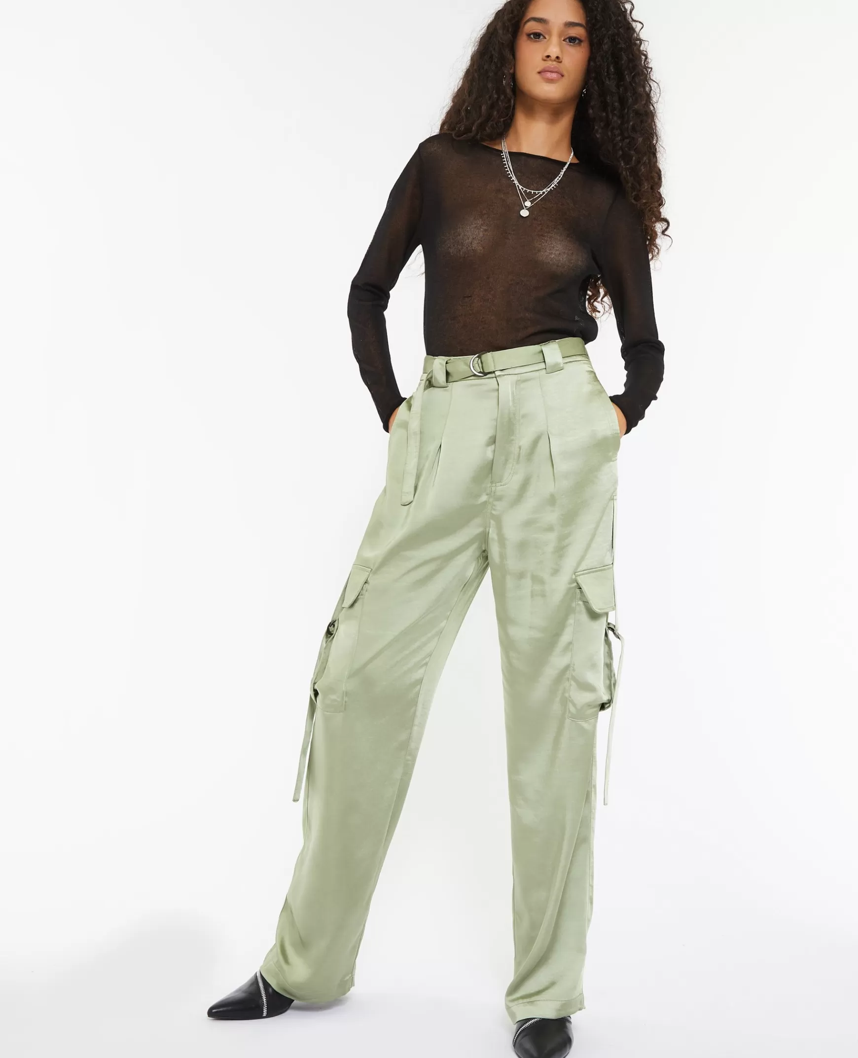 Pimkie Pantalon cargo en satin - Vert kaki Vertkaki Clearance