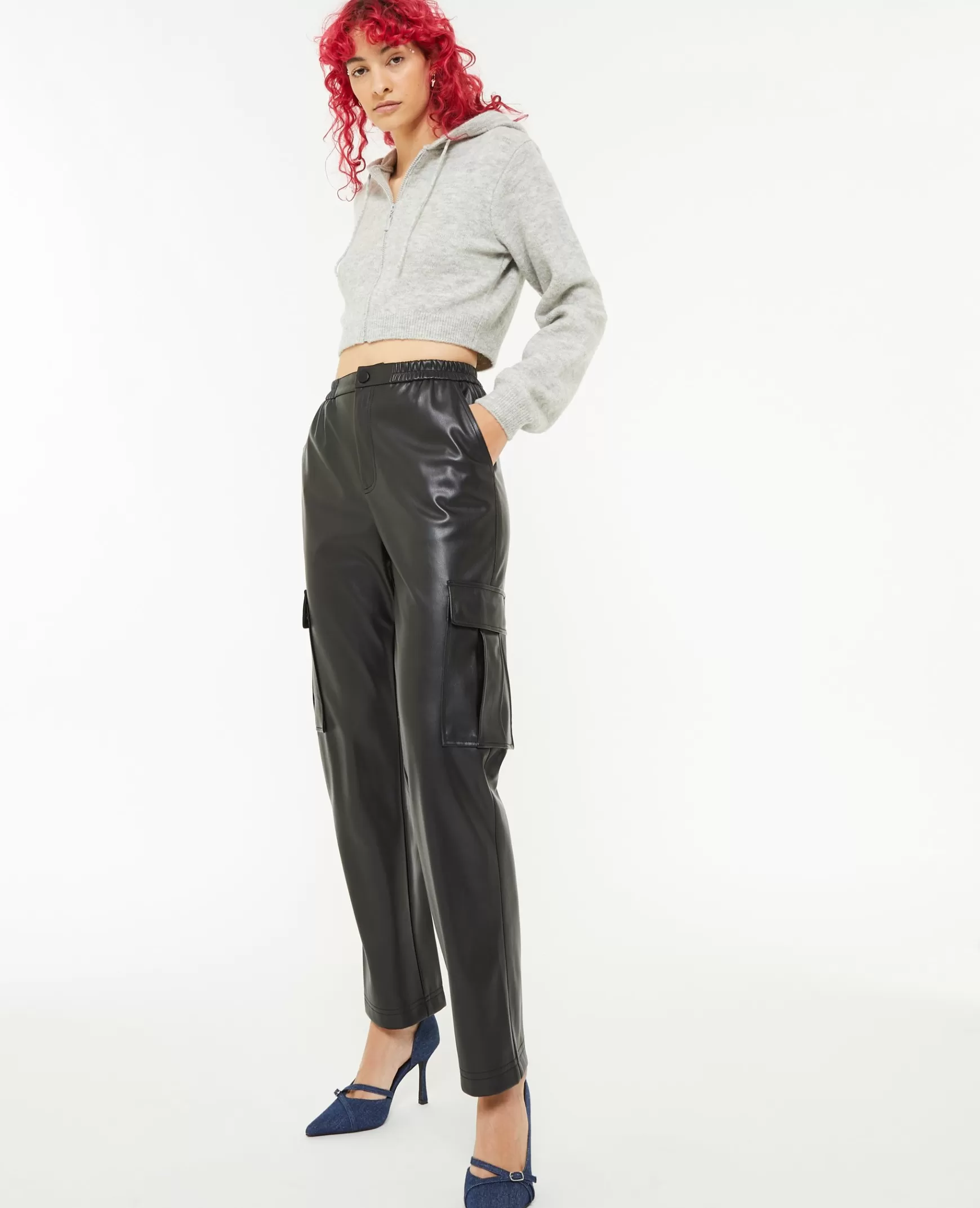 Pimkie Pantalon cargo en simili cuir - Noir Shop