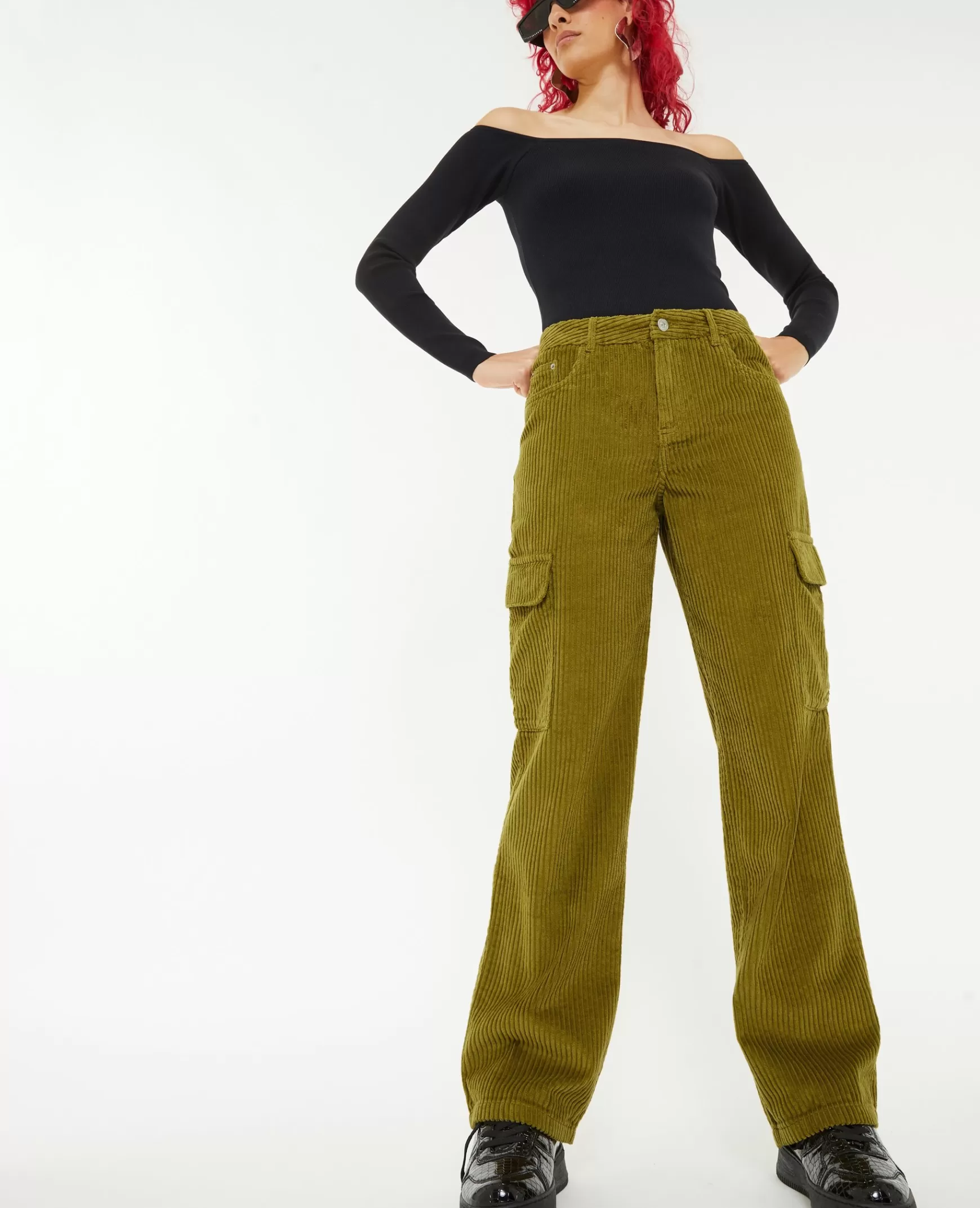 Pimkie Pantalon cargo en velours grosses côtes - Vert olive Vertolive Shop