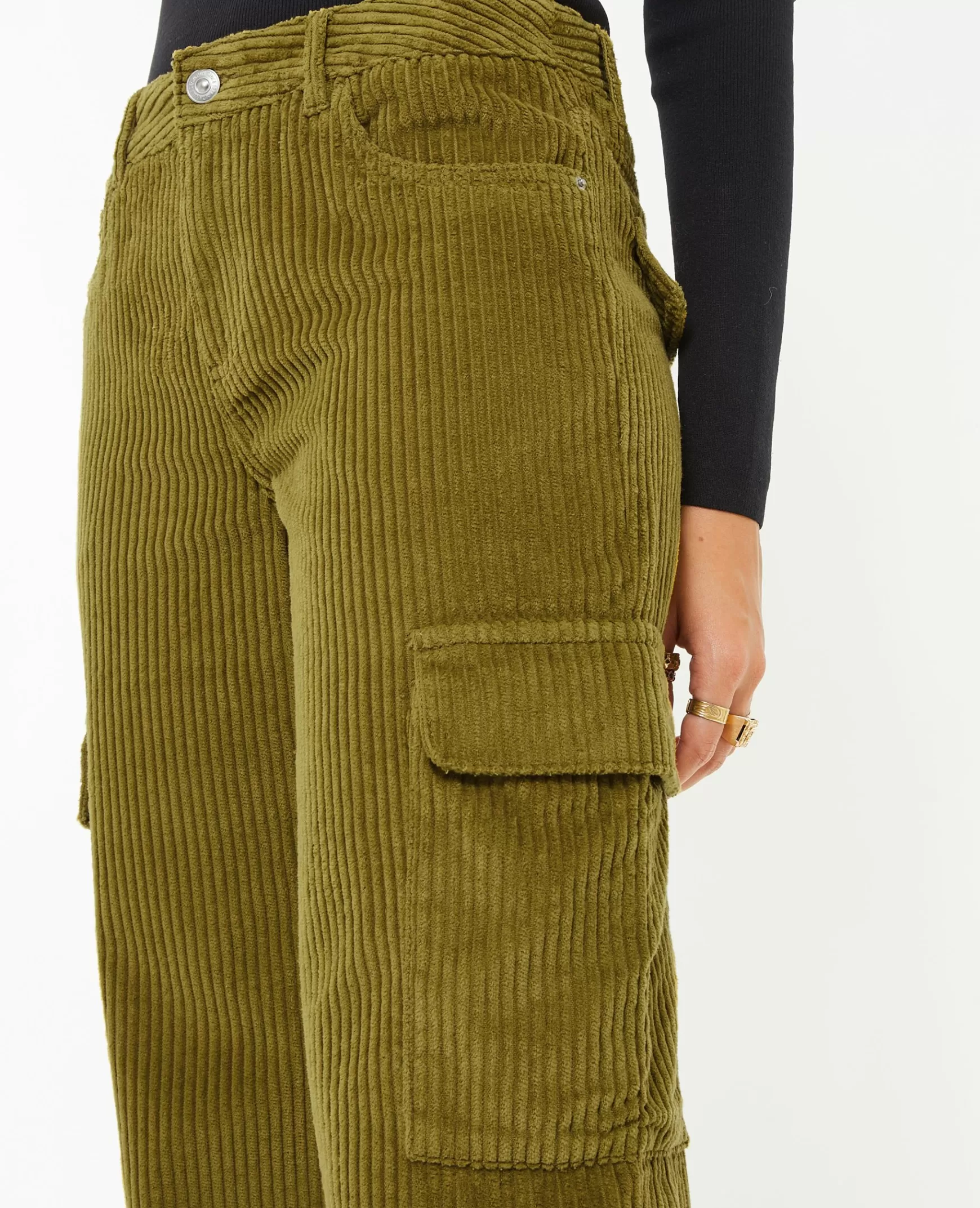 Pimkie Pantalon cargo en velours grosses côtes - Vert olive Vertolive Shop