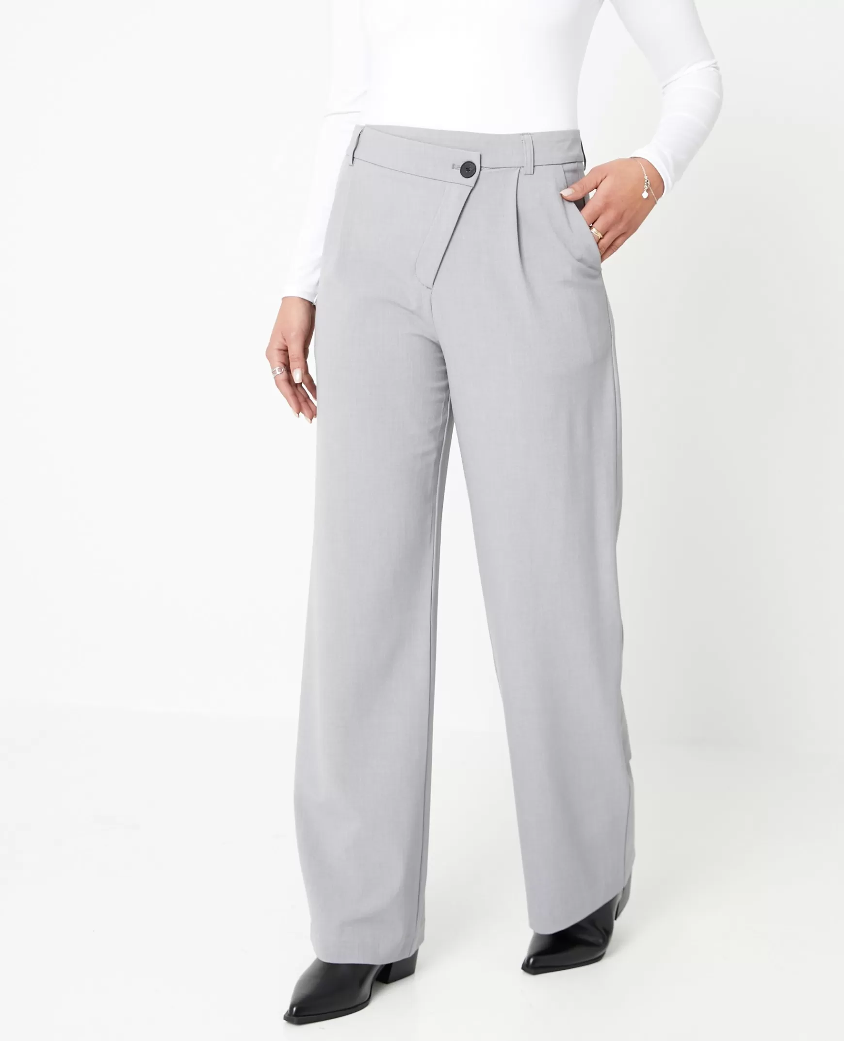 Pimkie Pantalon city droit avec fermeture en biais - Gris Cheap