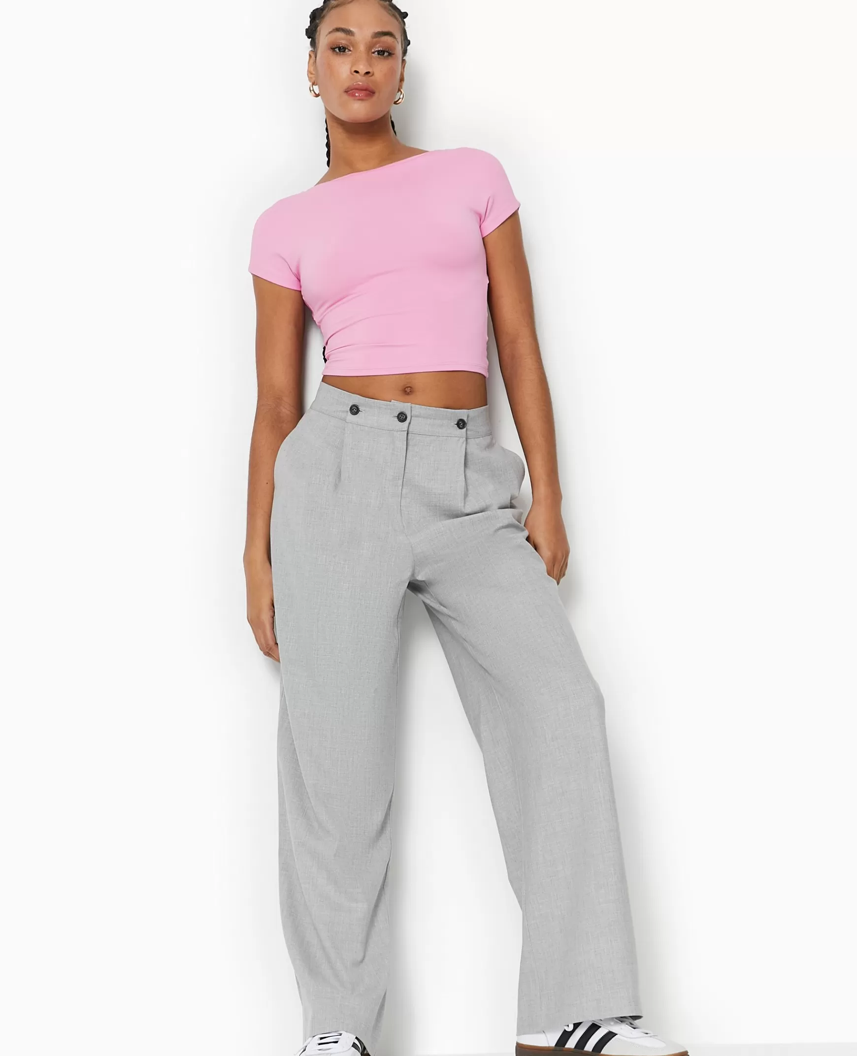 Pimkie Pantalon droit avec jeu de boutonnage devant - Gris clair Grisclair Discount