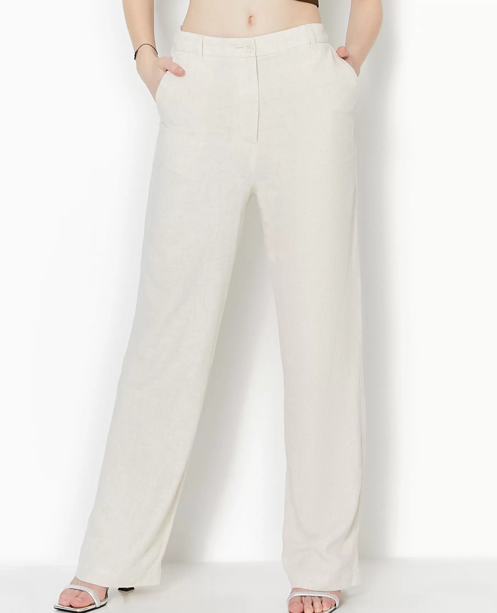 Pimkie Pantalon droit avec lin - Blanc Cheap