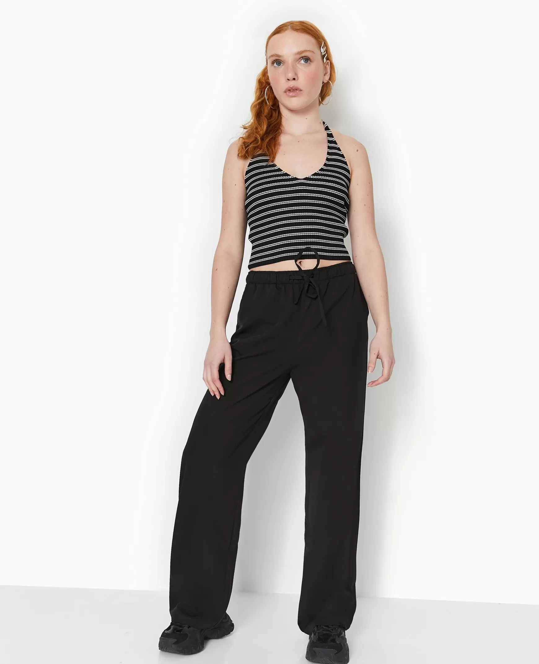 Pimkie Pantalon droit avec taille lastique - Noir Fashion