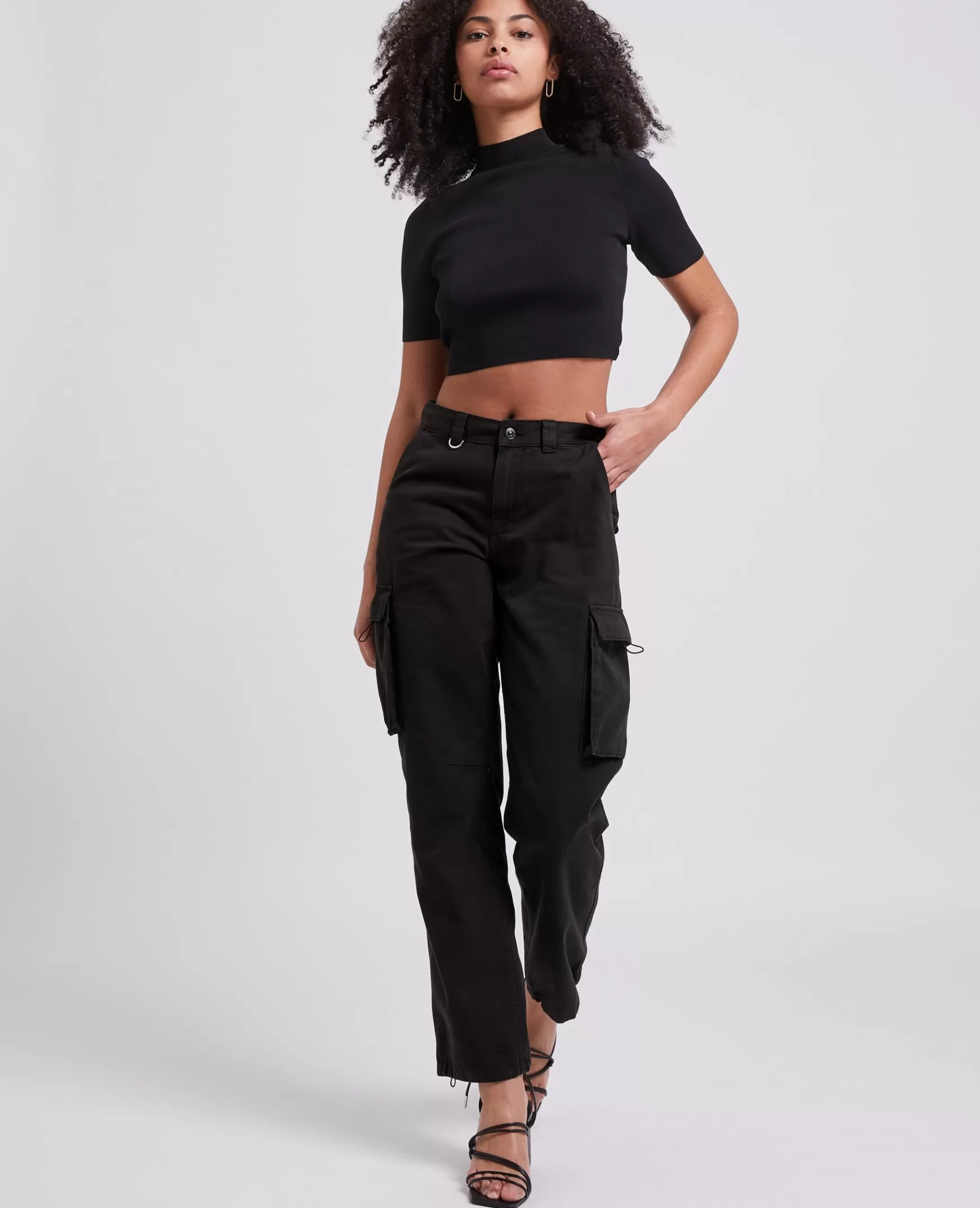 Pimkie Pantalon droit cargo taille basse - Noir Sale