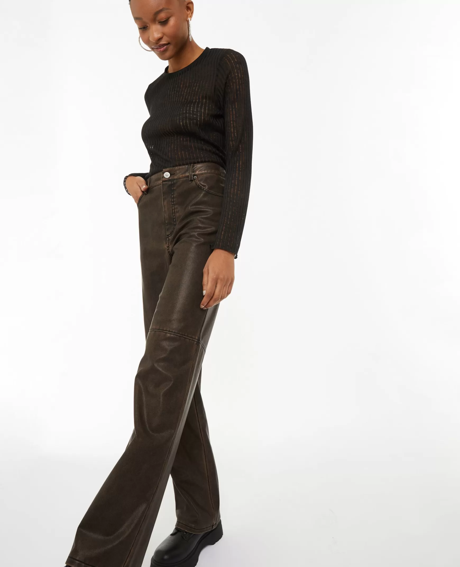 Pimkie Pantalon droit en simili - Marron Best